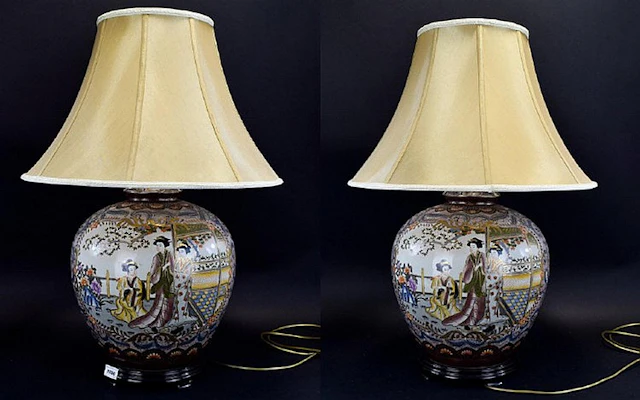 A Pair Of Large And Ornate Oriental Ceramic Table Lamps Two in total