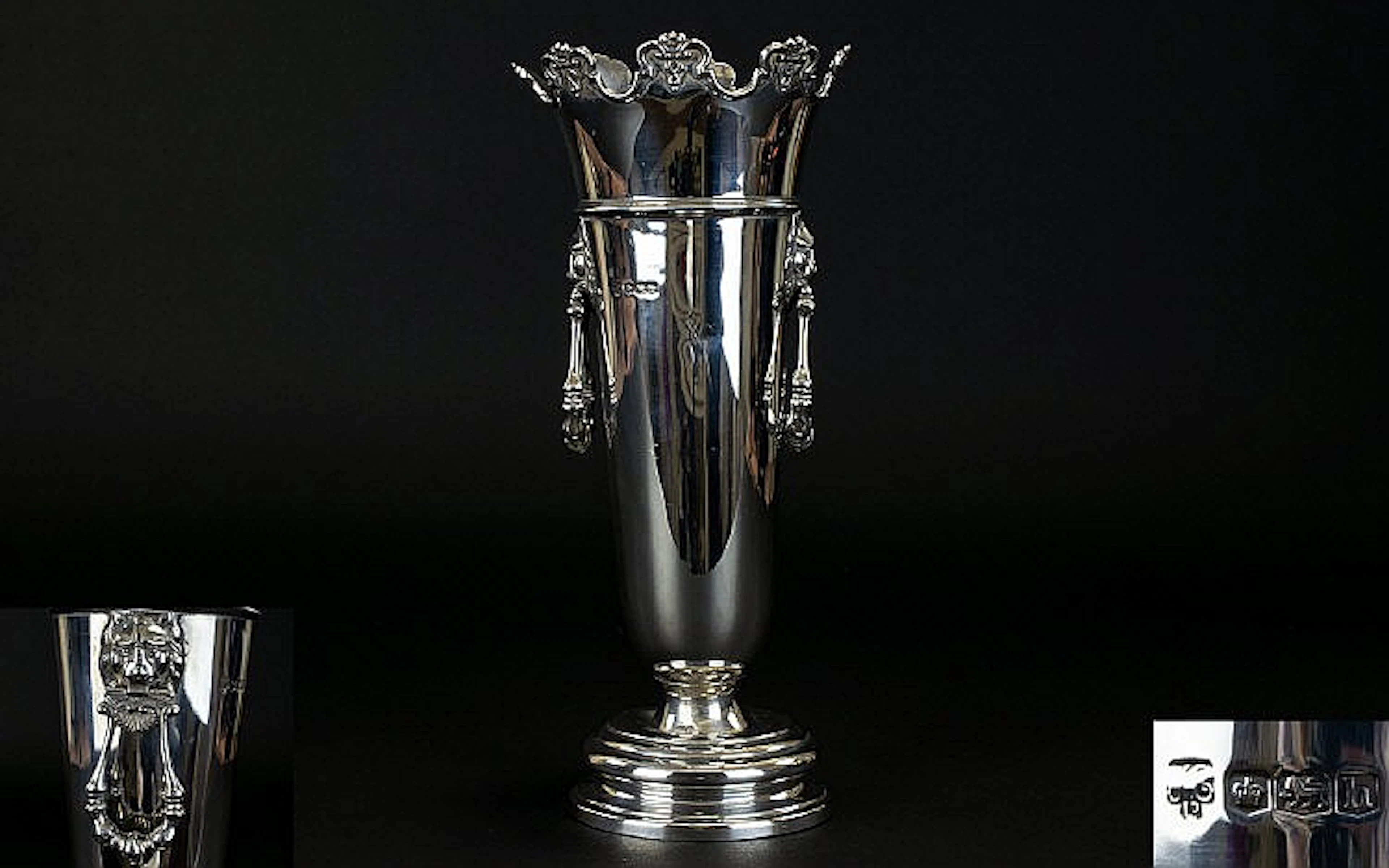Coronet / Castle Topped Impressive Twin Wolf Handle - Tapered Shape Vase