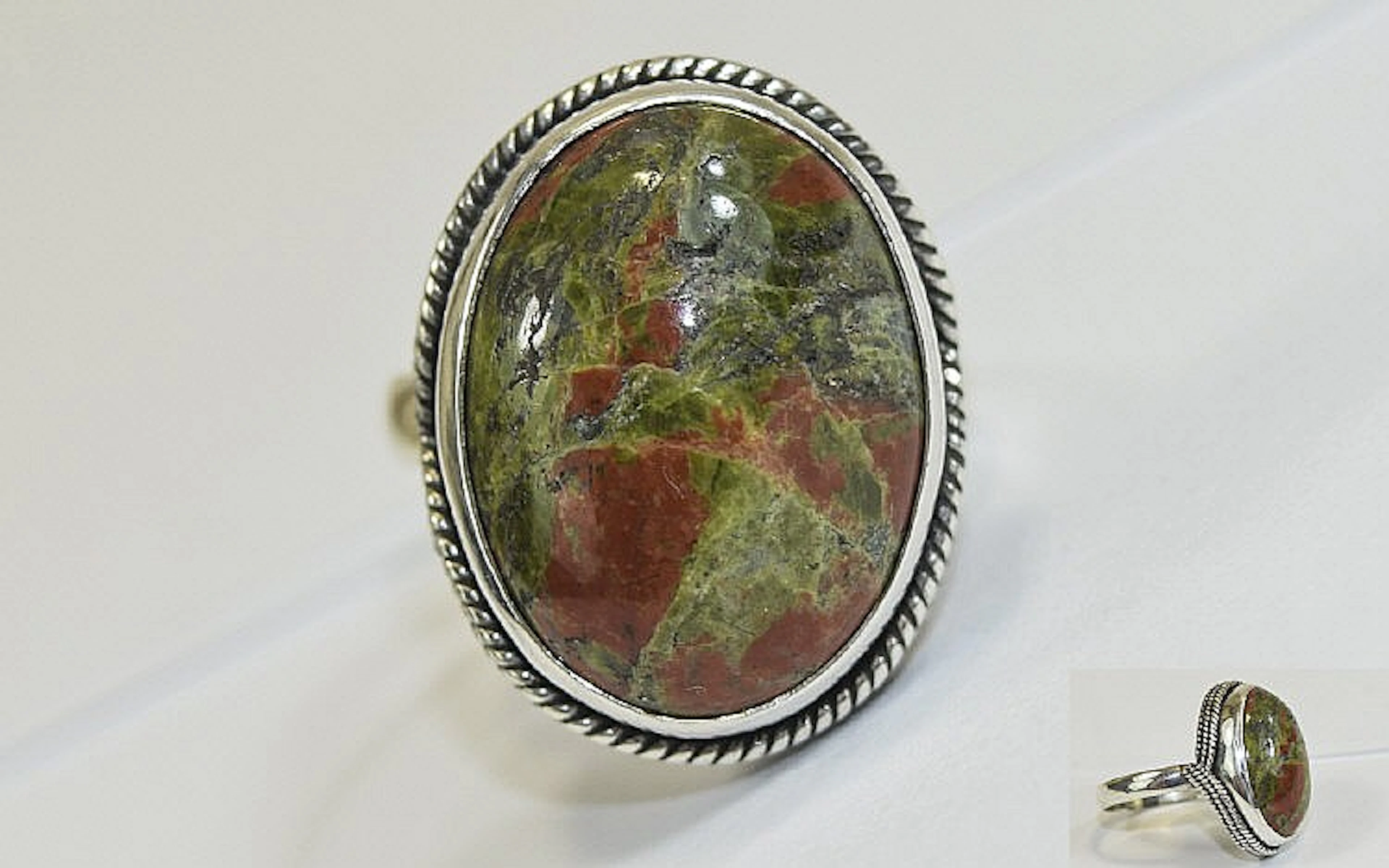 Unakite Solitaire Statement Ring