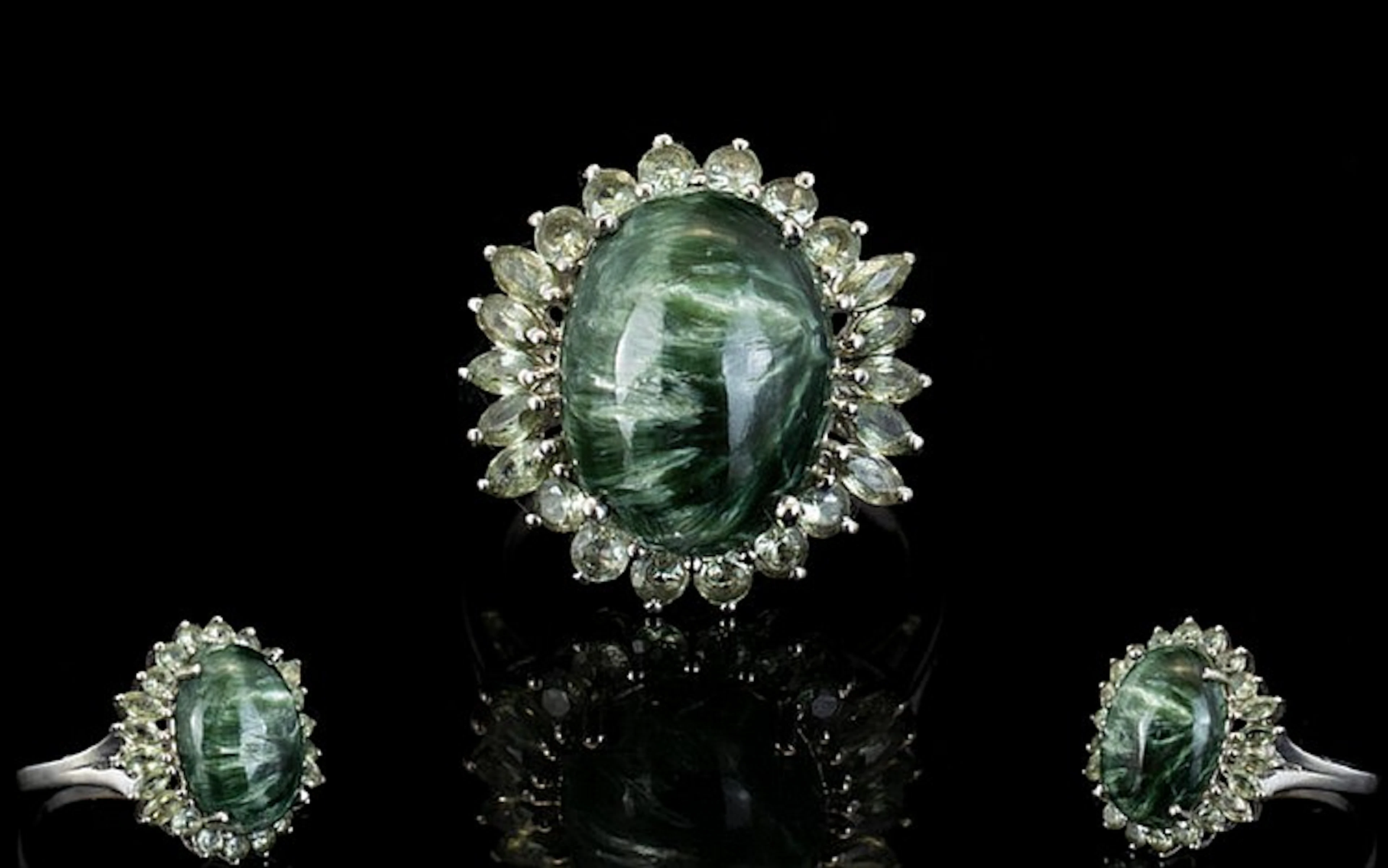 Siberian Seraphinite and Green Sapphire Ring