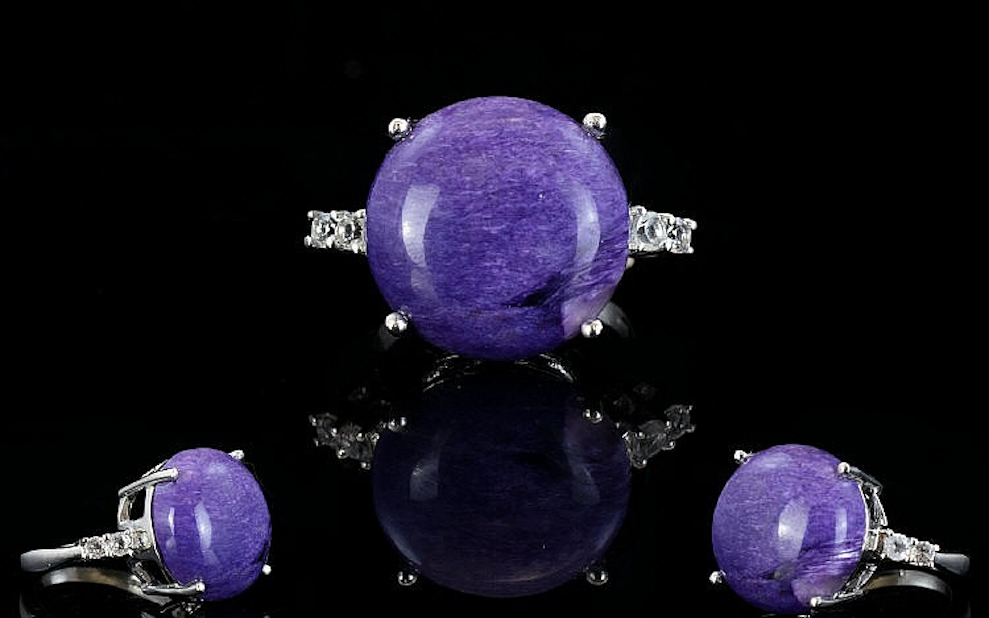 Russian Charoite and White Topaz Ring