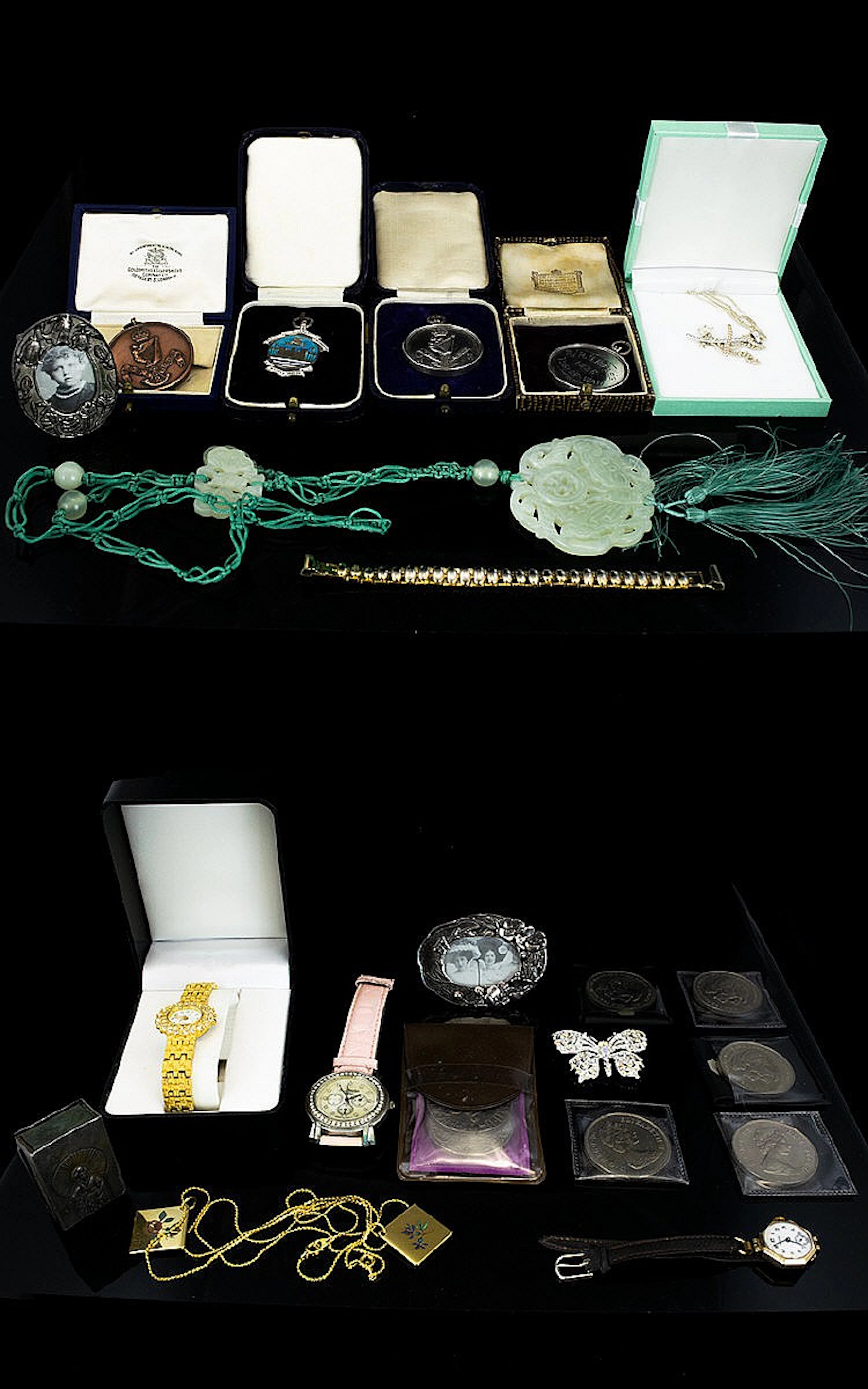 A Collection Of Costume Jewellery Silver Items And Medals...