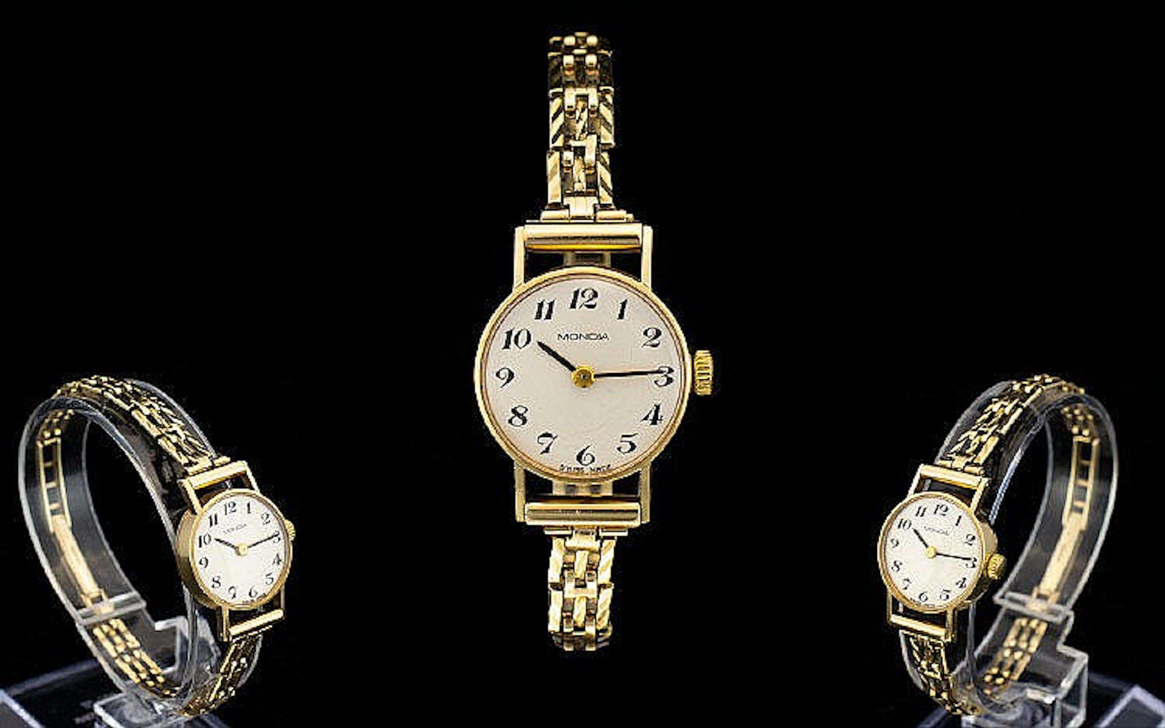 Swiss Mondia Ladies Mechanical Wind 9ct Gold Bracelet Watch with attached 9