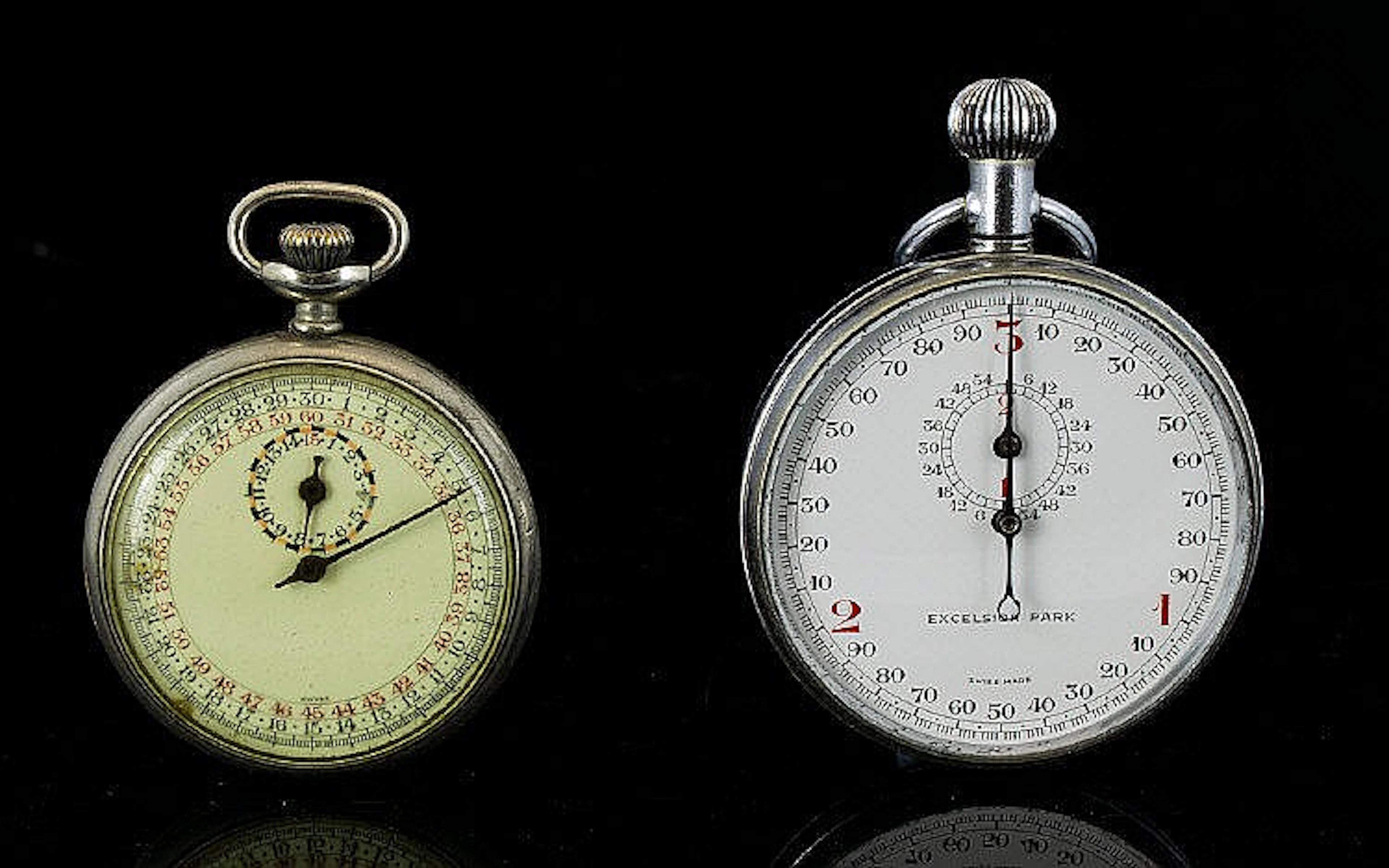 Two Plated Stop Watches The first with white dial marked 'Excelsior Park' d