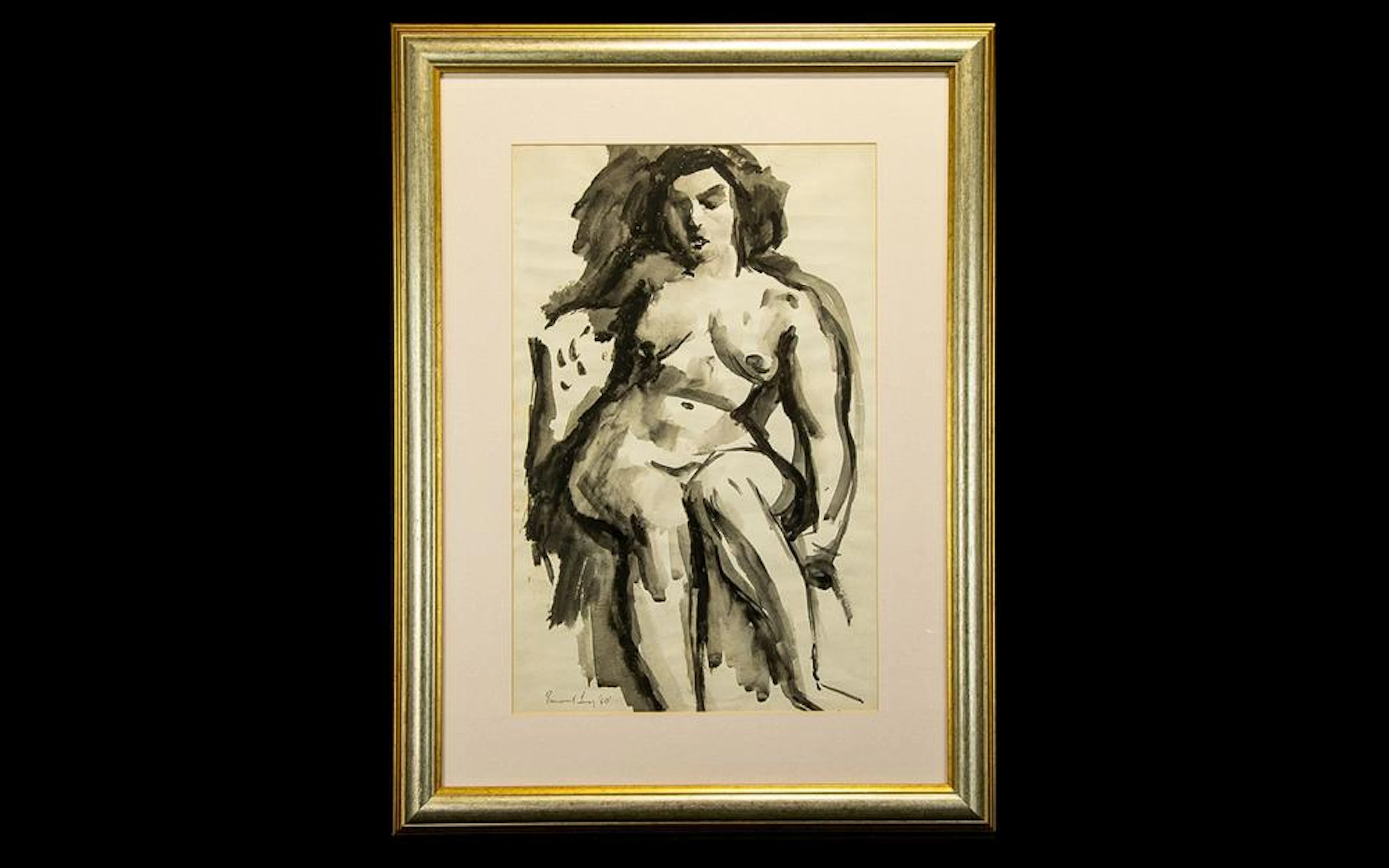 Painting by Emmanuel Levy. Iconic nude study in watercolour and wash by the