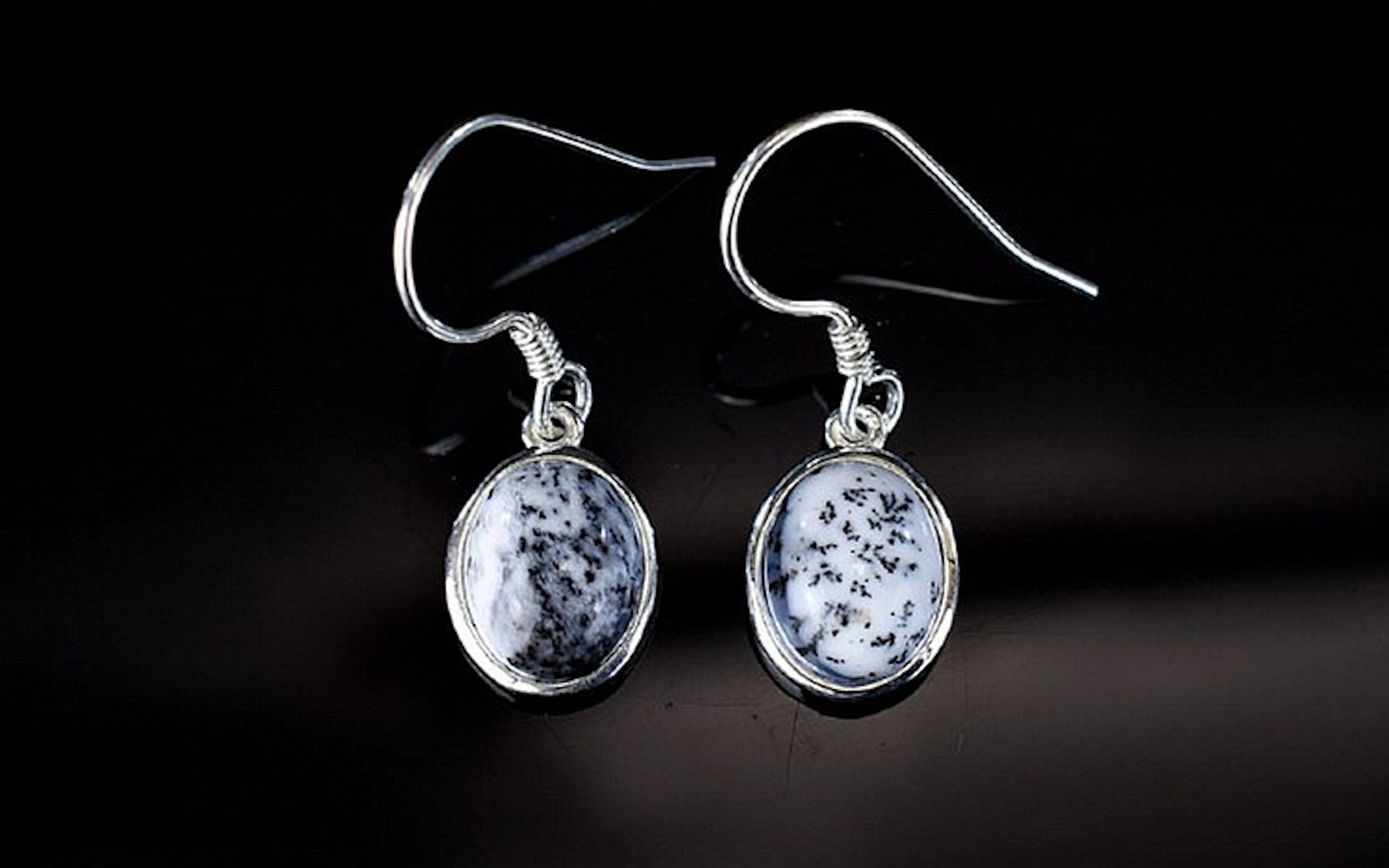Dendritic Opal Pair of Drop Earrings