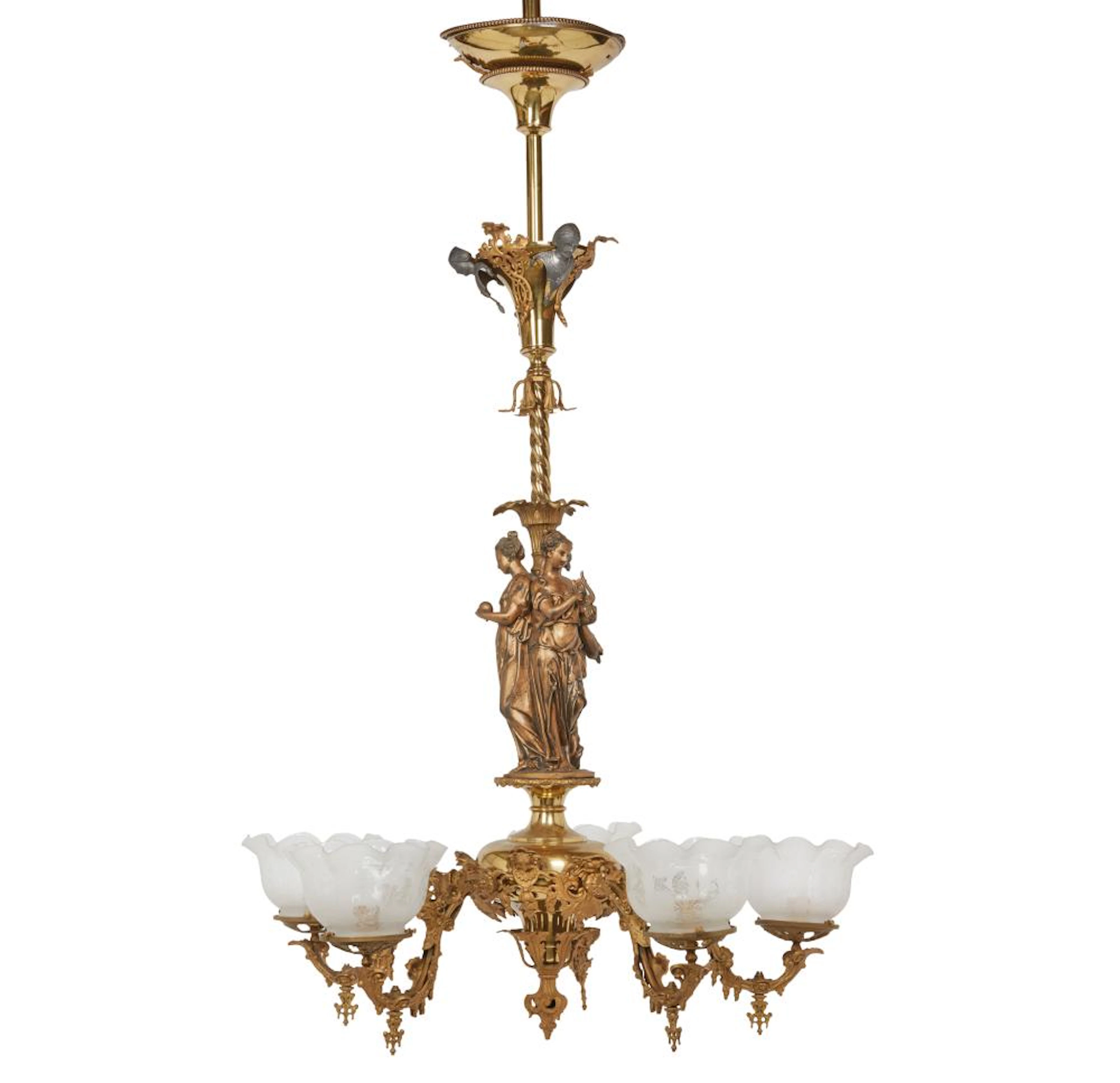 19th Century American Gasolier, Attributed to Cornelius & Baker