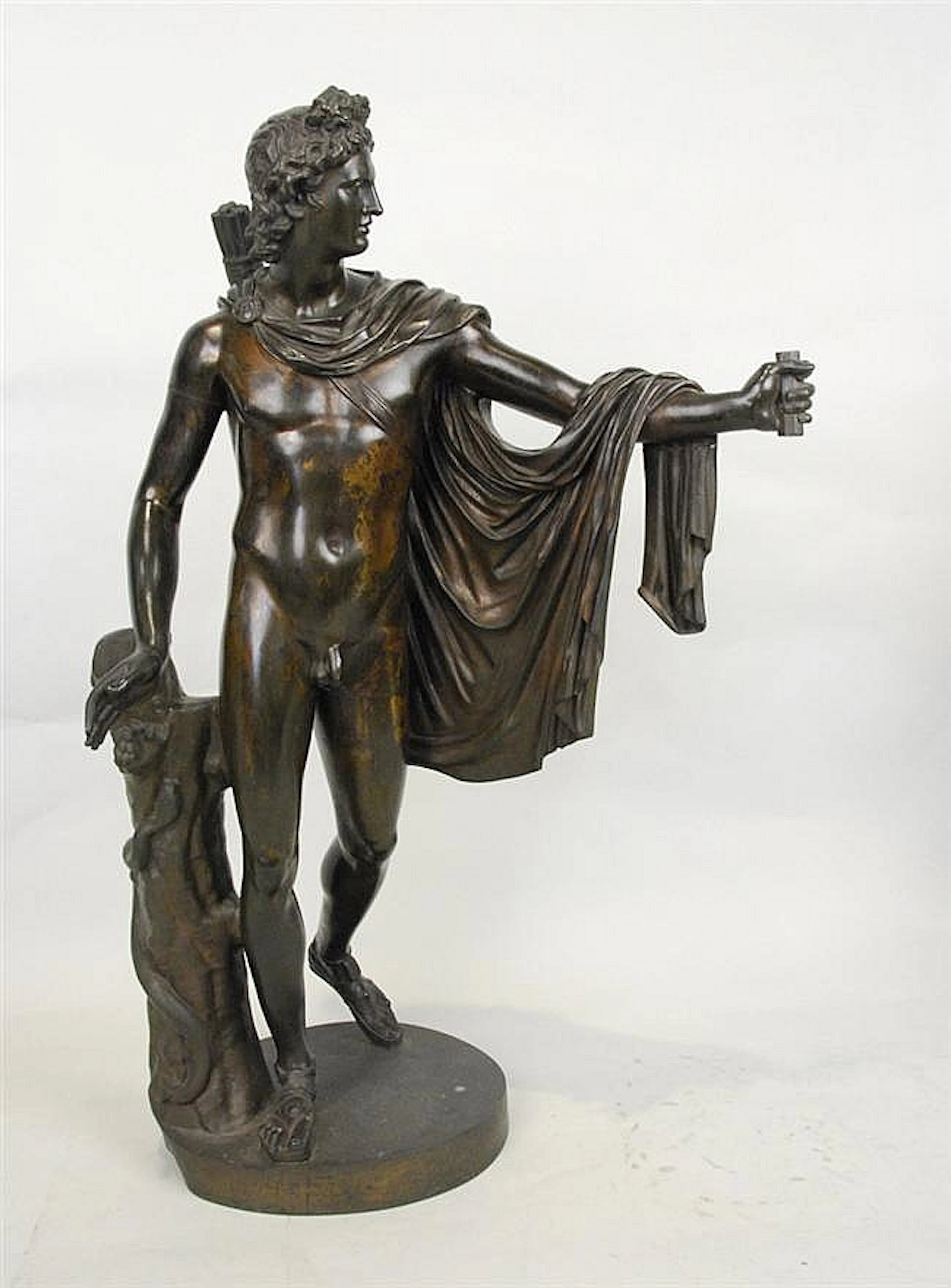 BRONZE FIGURE OF APOLLO BELVEDERE, after Leochares; F. Barbedienne, founder