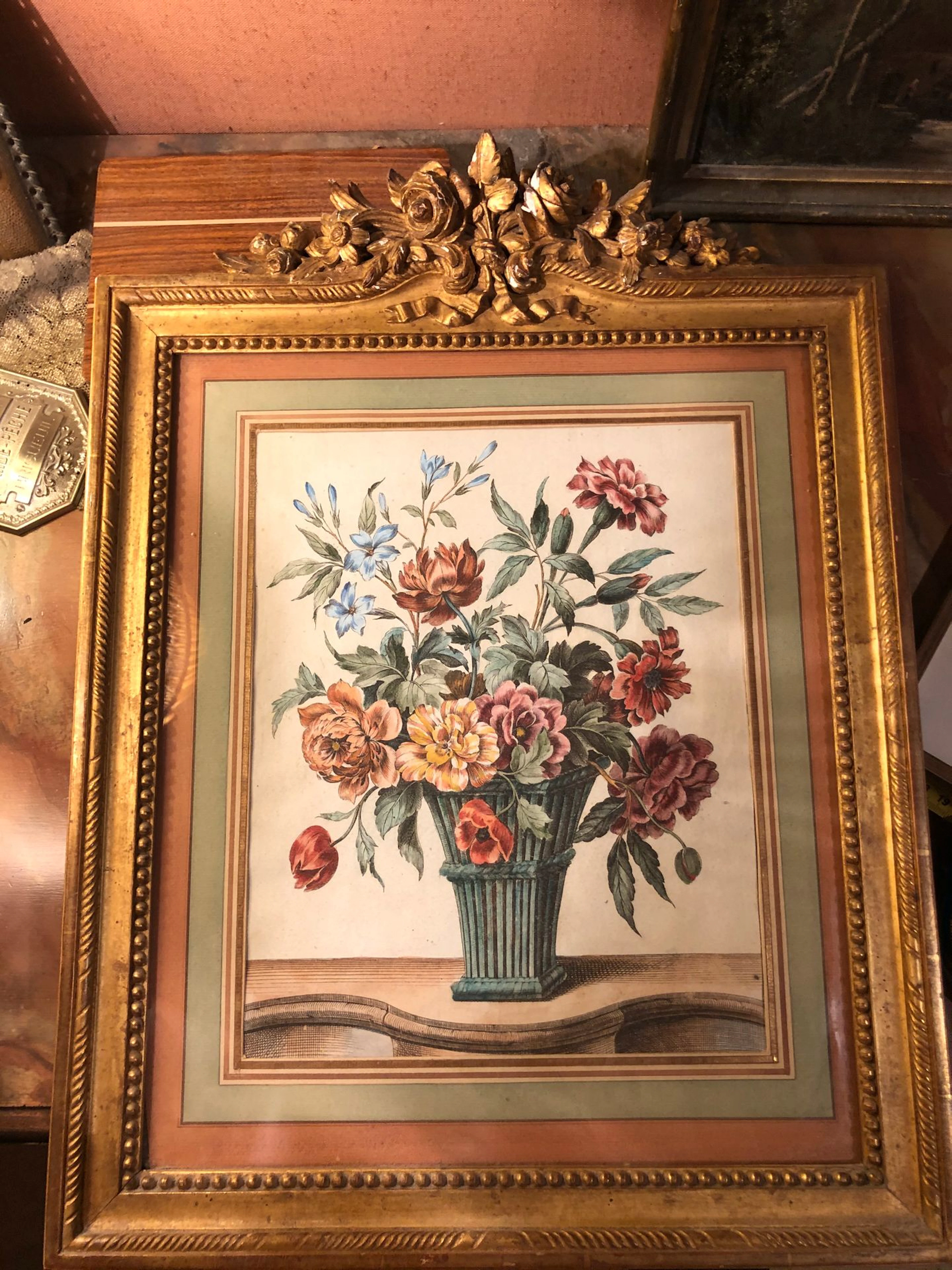 gravure en couleur figurant un bouquet de..