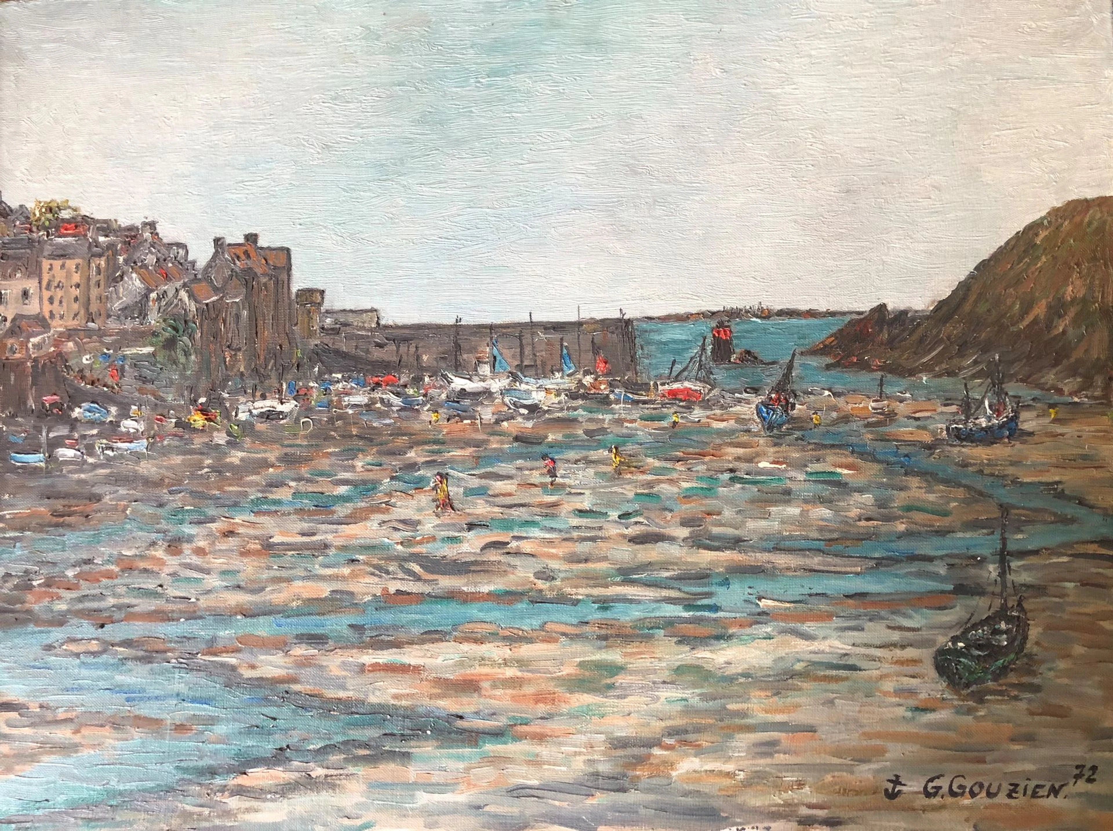 G. GOUZIEN (XXe siècle) "Le port à marée..