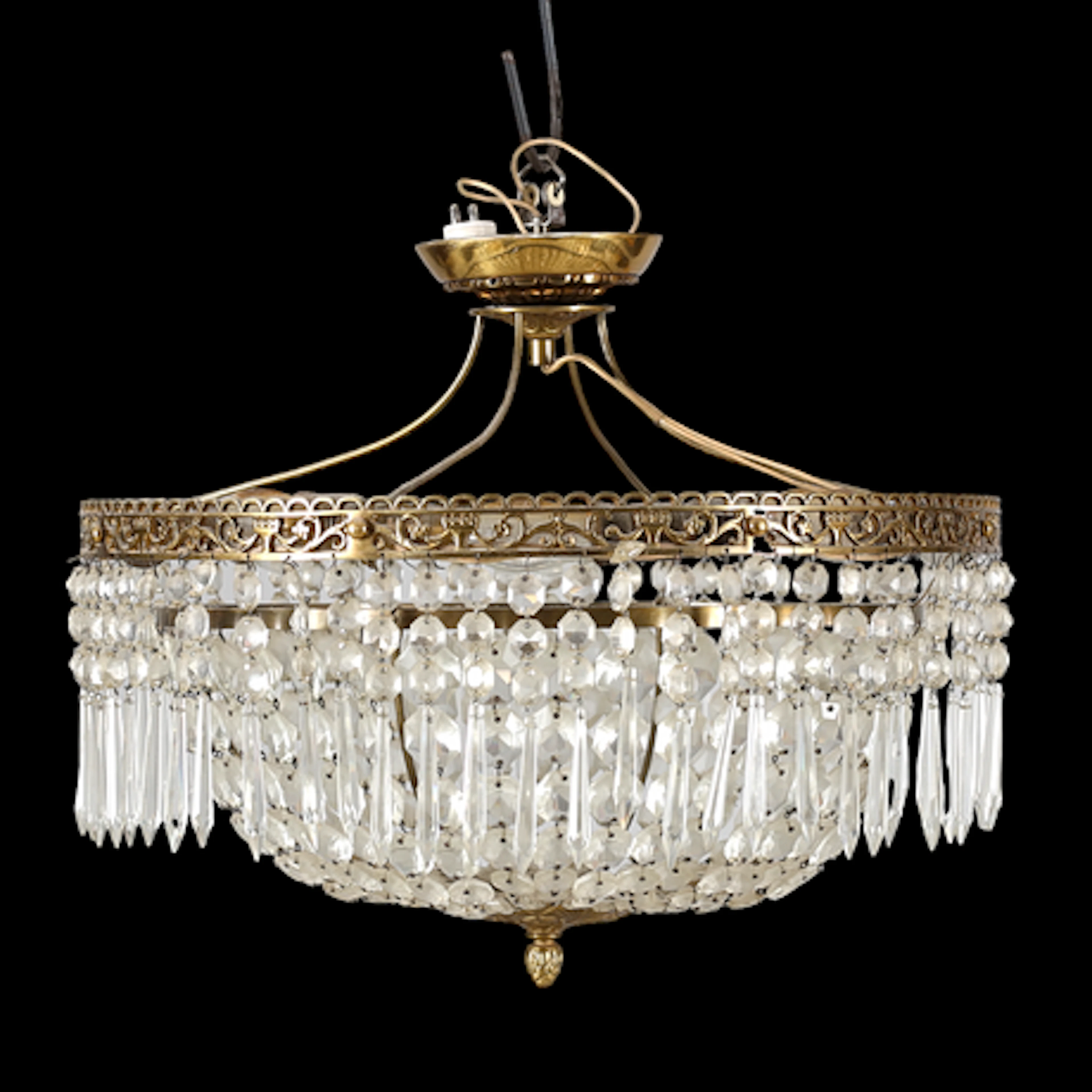 PLAFOND/LJUSKRONA, mässing/glas, 1900-tale…
