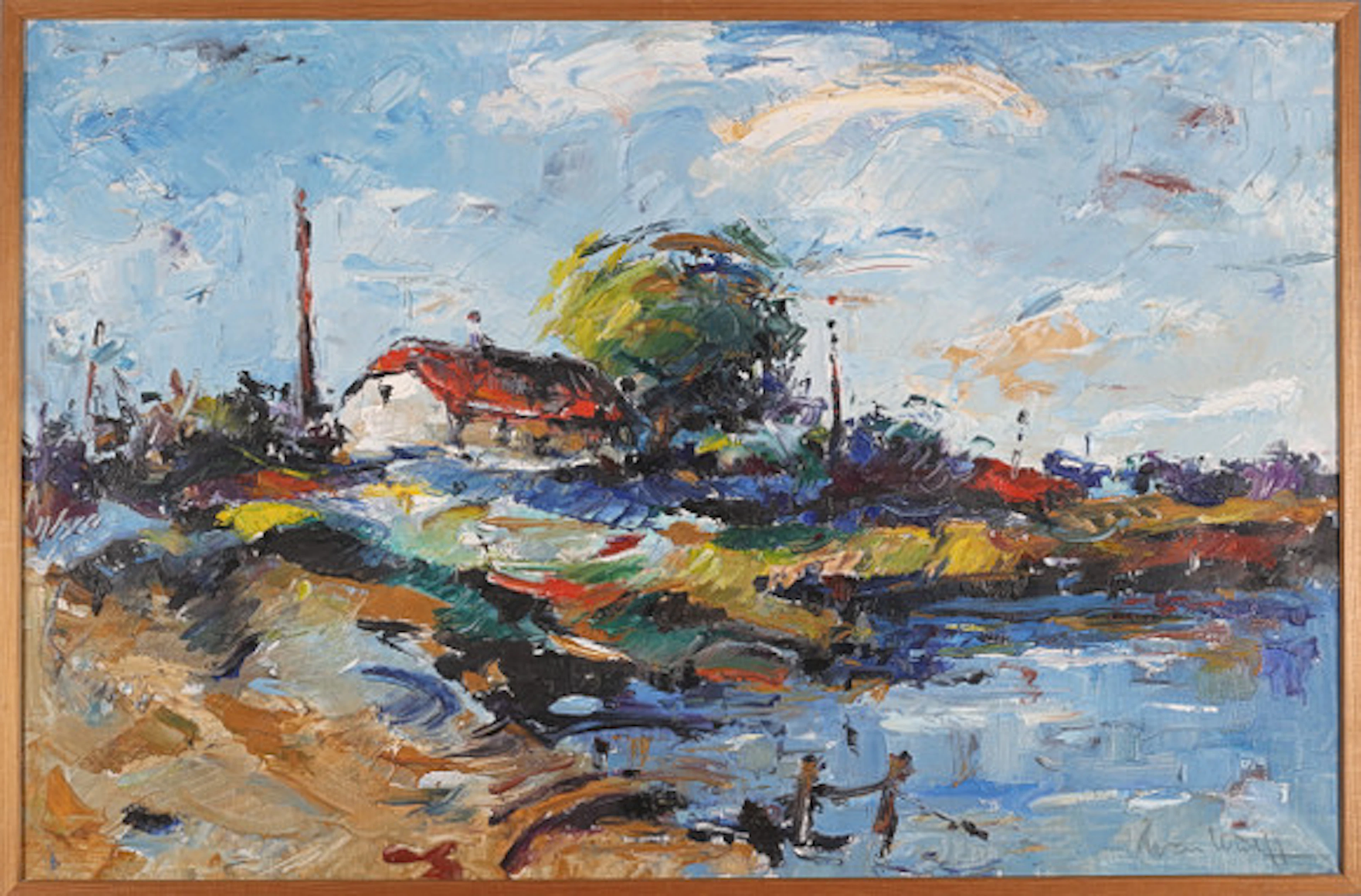 GÖRAN WÄRFF. Strandlandskap med hus, olja …