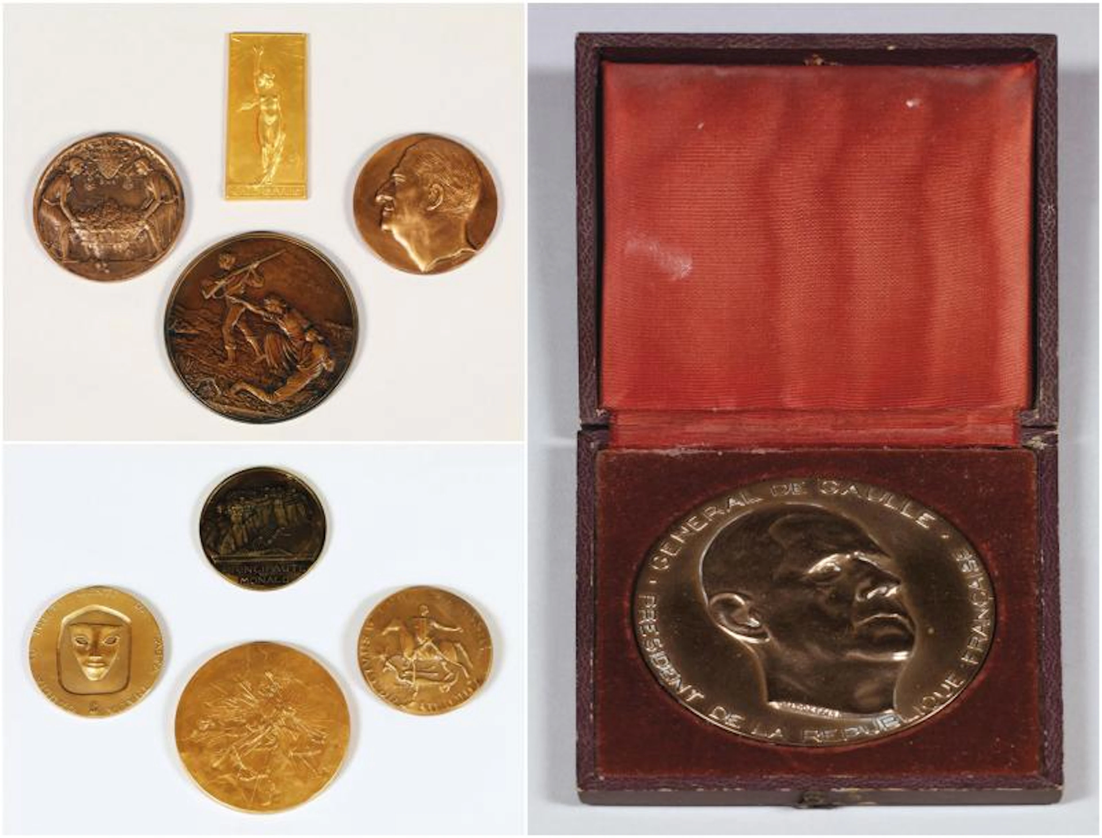 Lot de médailles comprenant: Médaille en bronze sculpté par Paul...