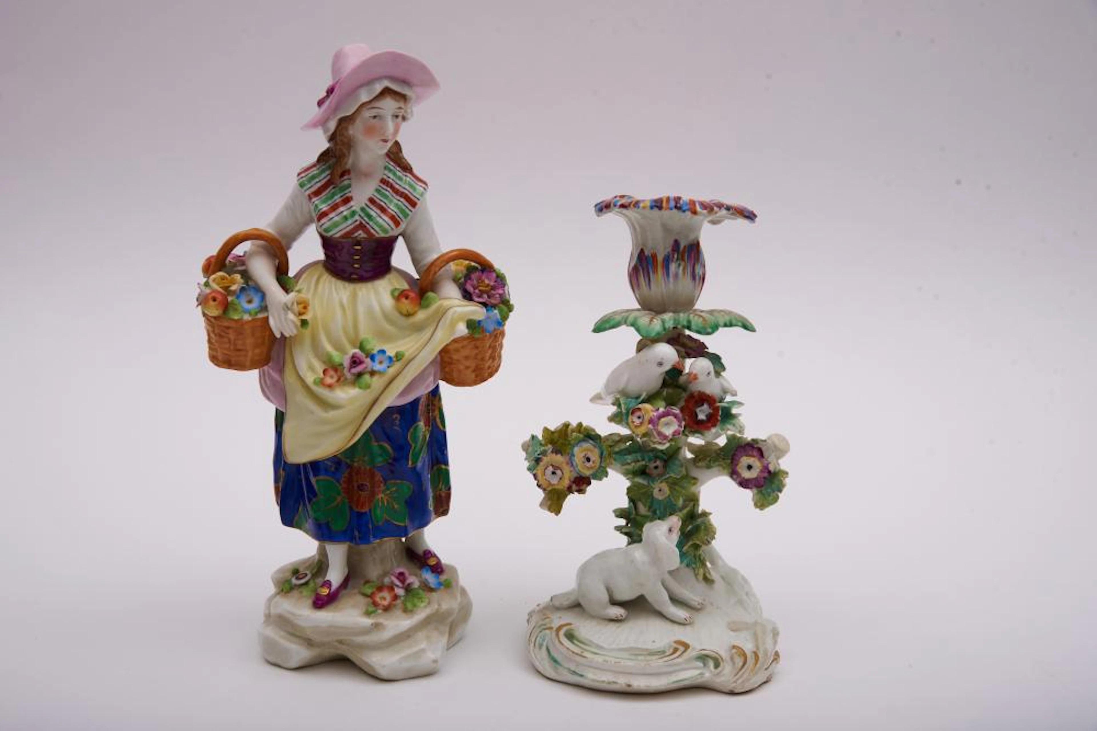 18th Century Derby or Bow Candlestick, and a Chelsea Figurine (2 Pcs)