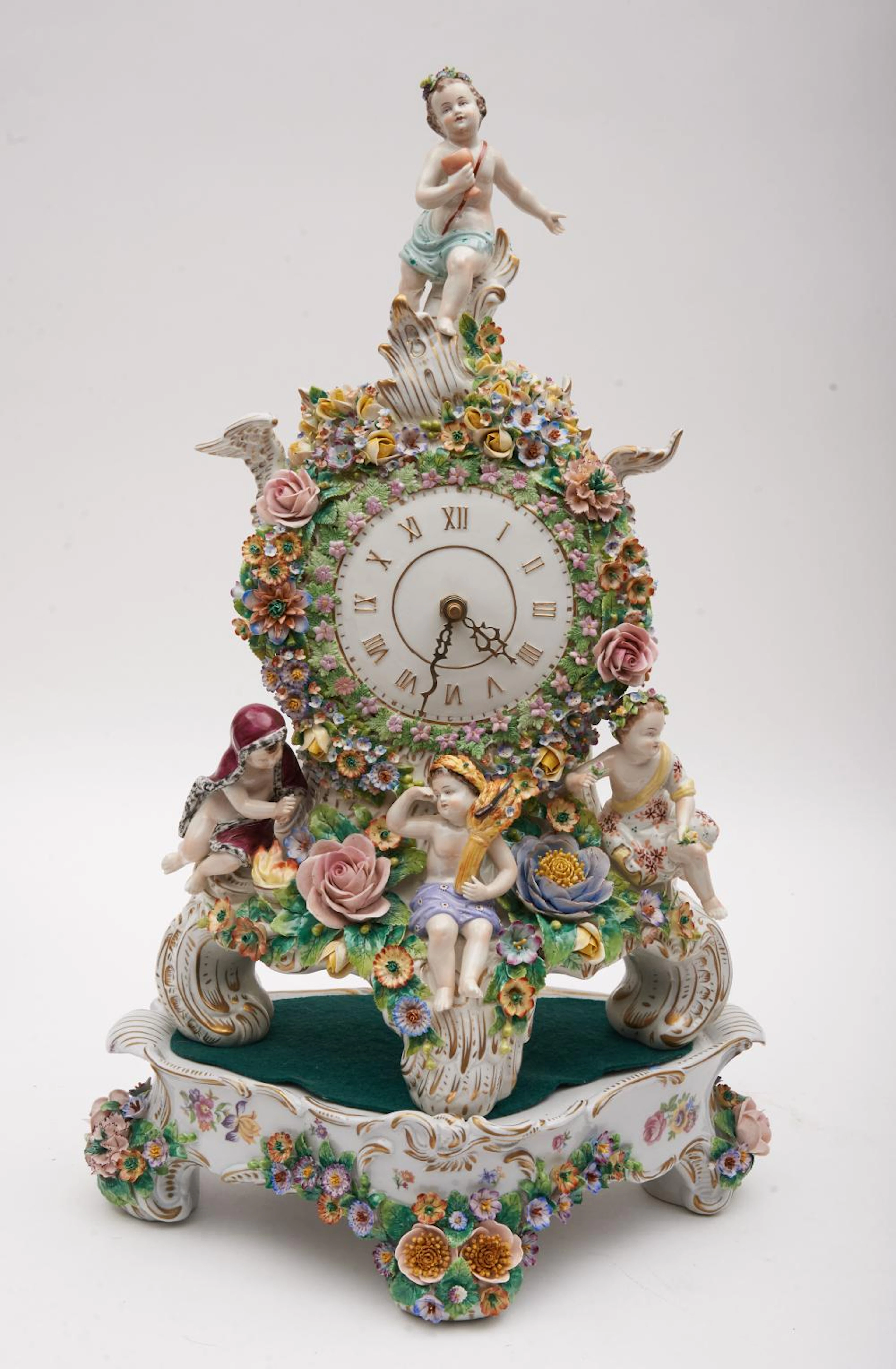 A Sitzendorf Porcelain Mantel Clock with Stand 23" Tall