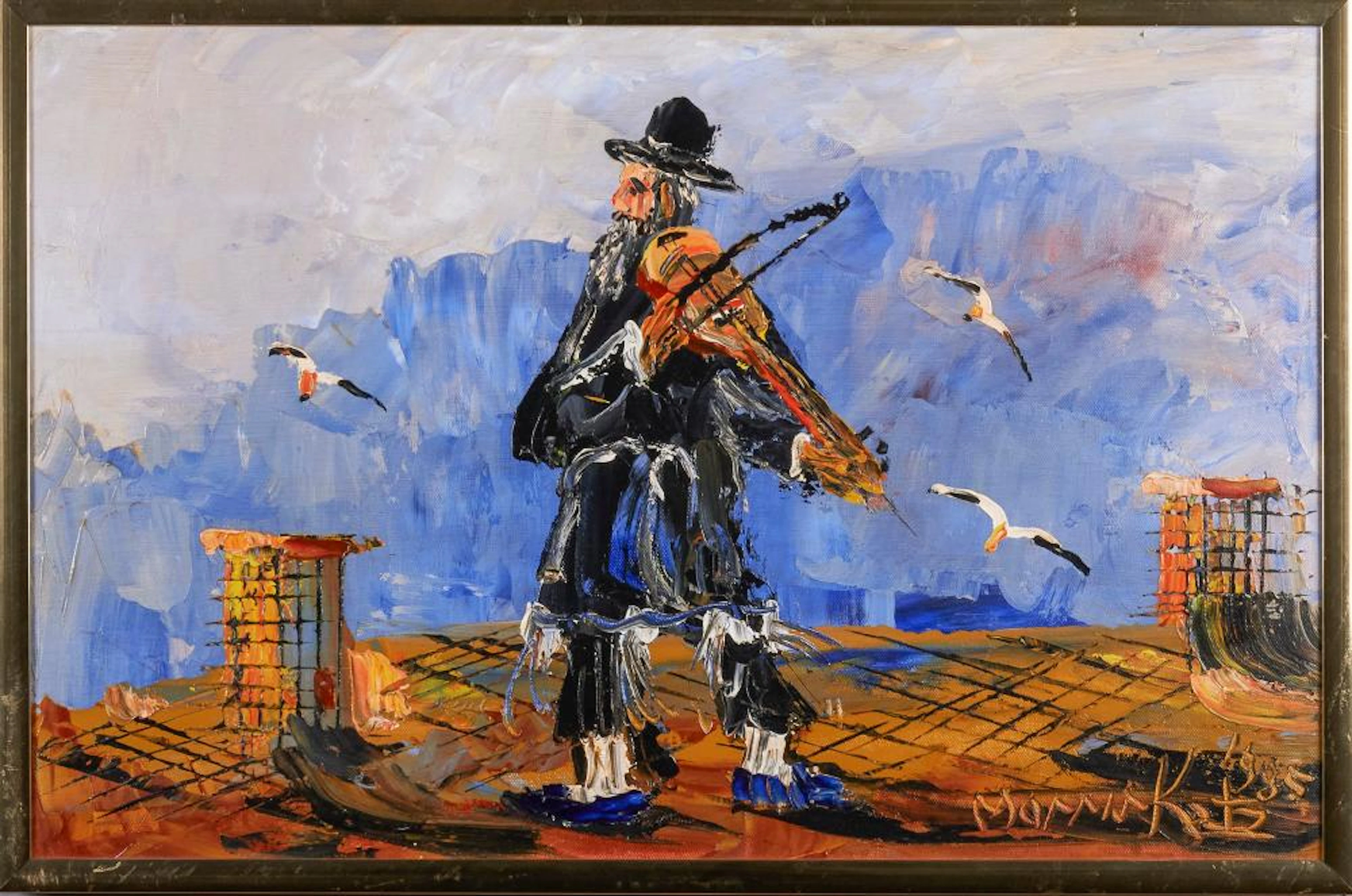 Morris Katz, New York/ Ukraine (1913-2010), Fiddler, oil on canvas, 14 x 22 inches
