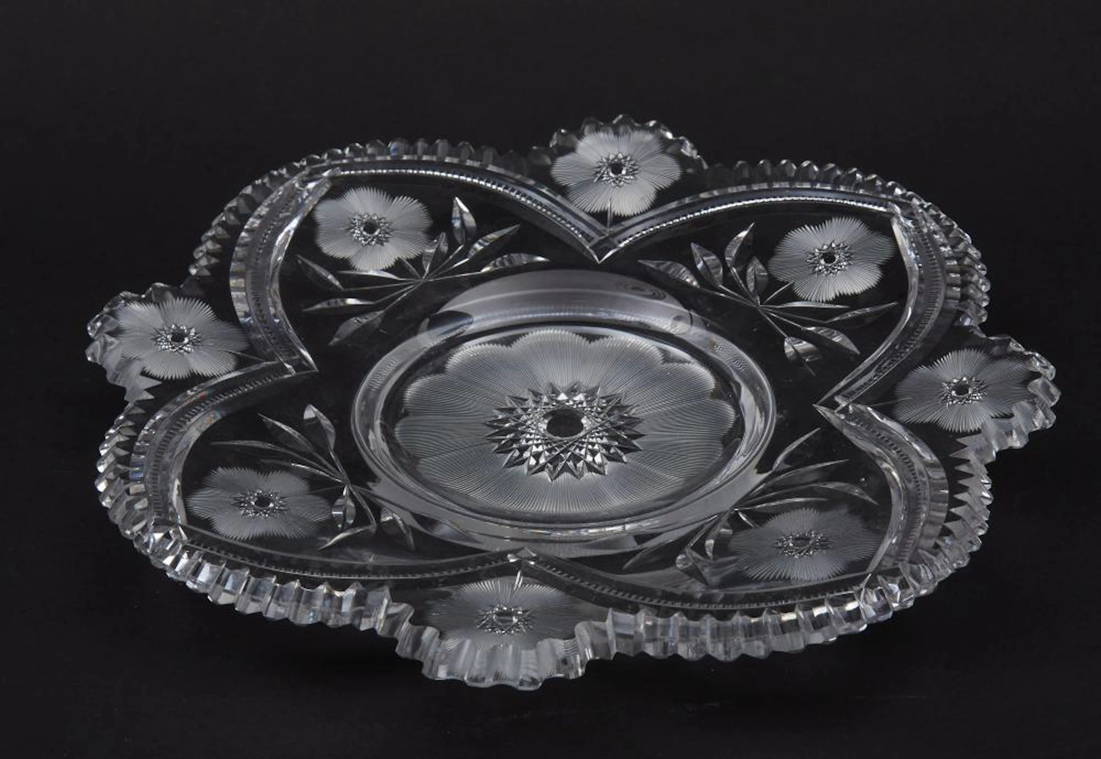 A Good American Cut Glass Round Tray 10" Diameter