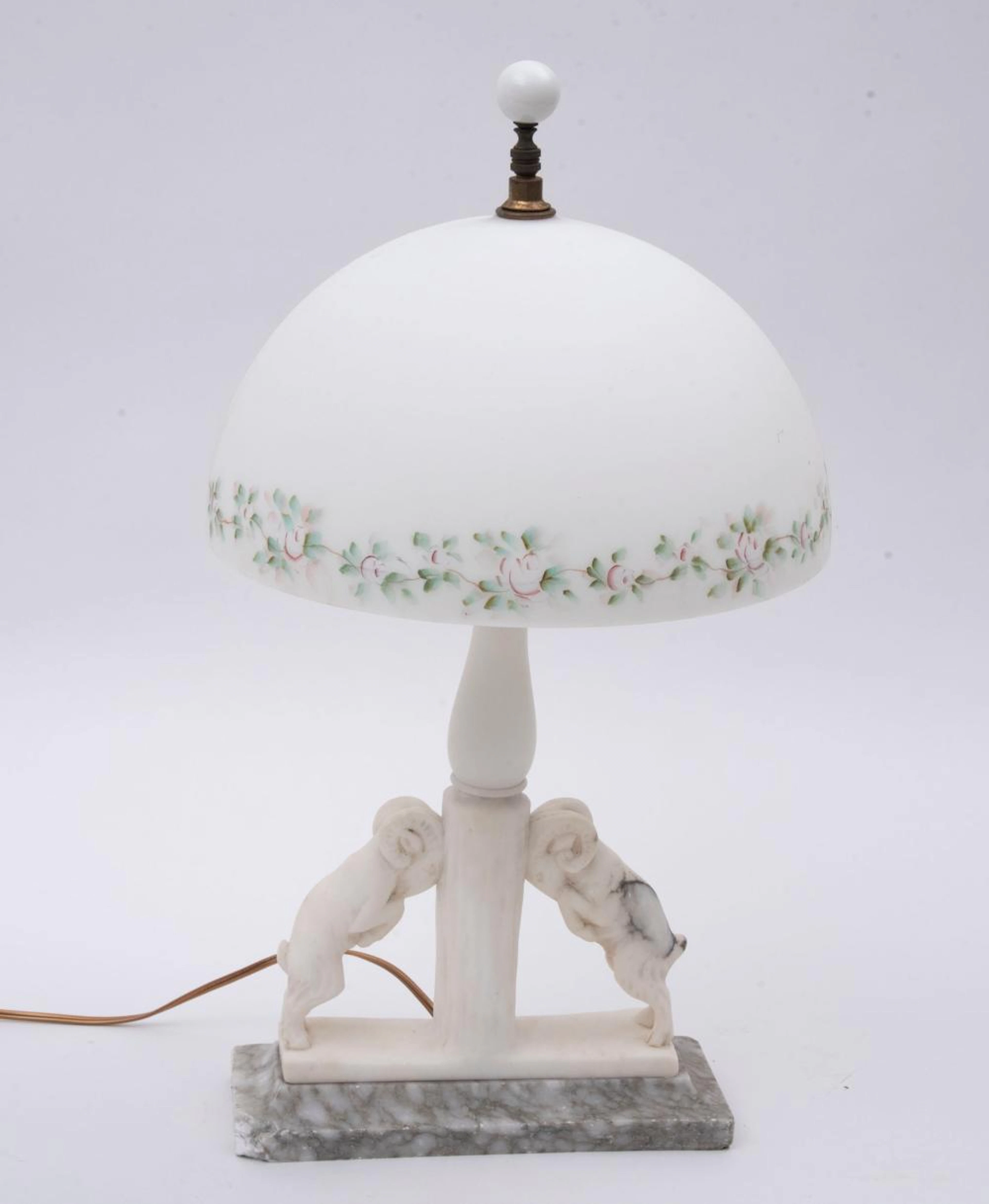 An Art Deco Alabaster Lamp, 2 Rams 21 " to Finial