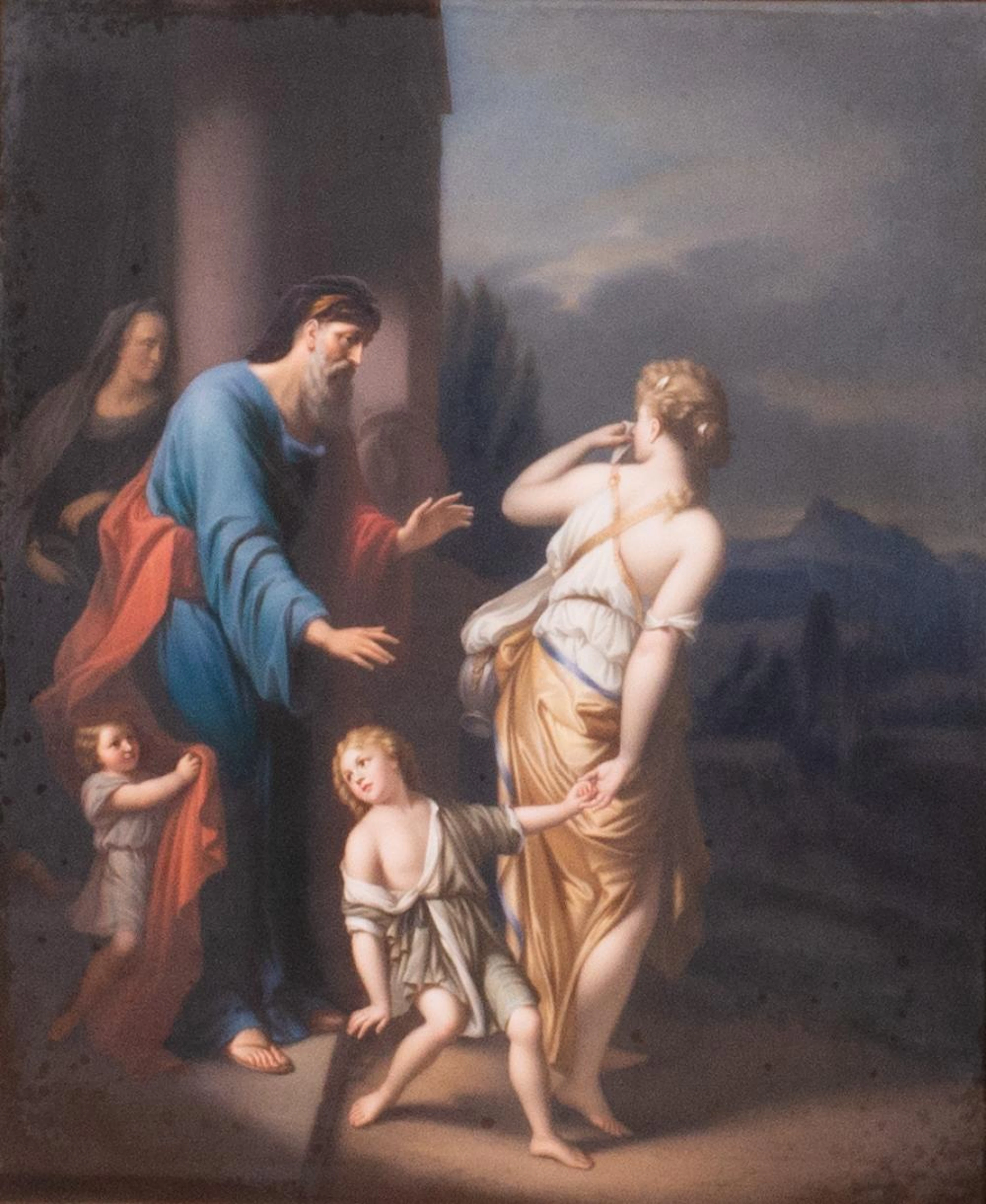 A Large Berlin K.P.M. Porcelain Plaque, The Expulsion of Hagar