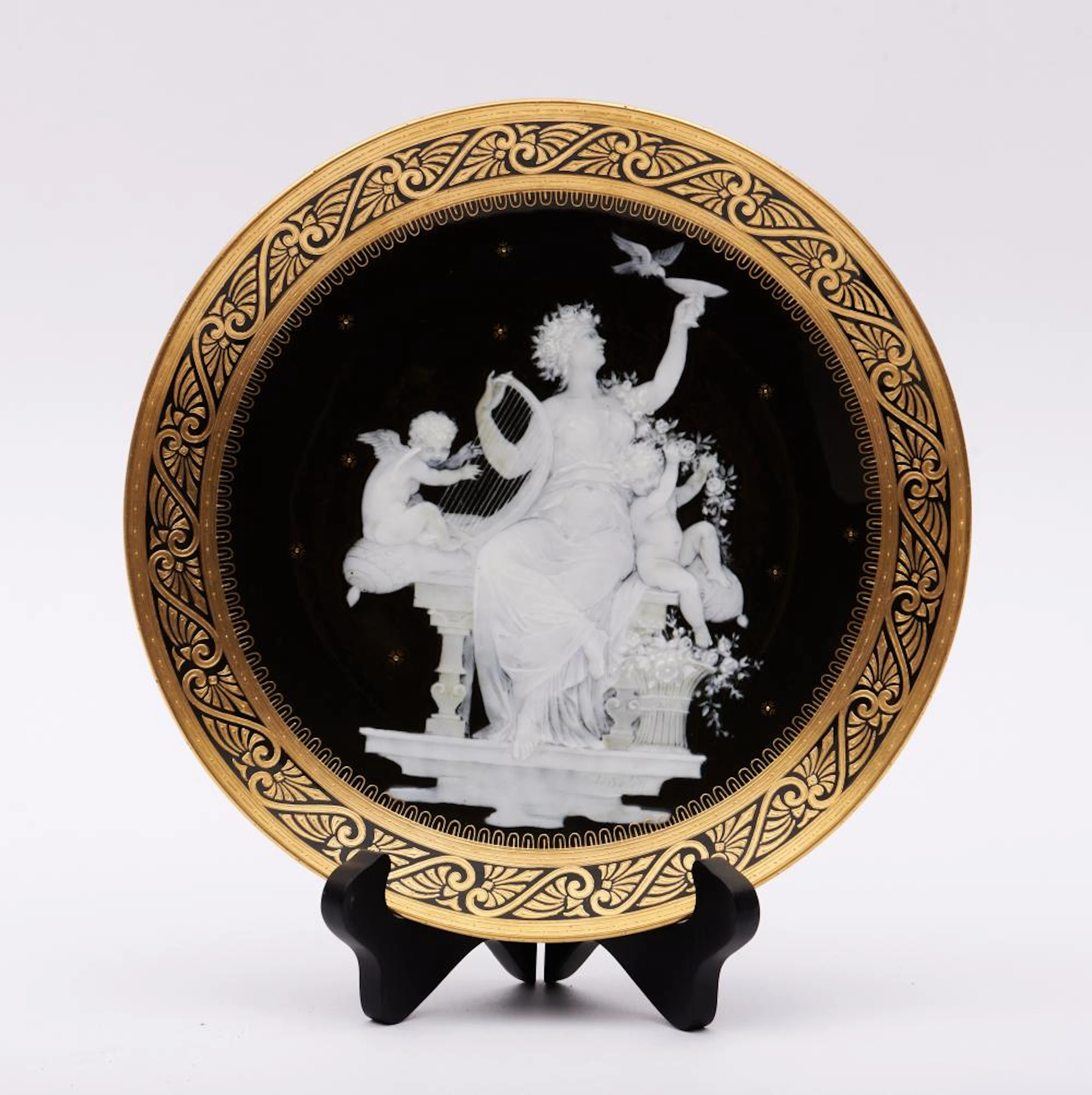 Mintons, a 19th Century Pate-Sur-Pate Cabinet Plate, signed L. Solon 9.25" diameter