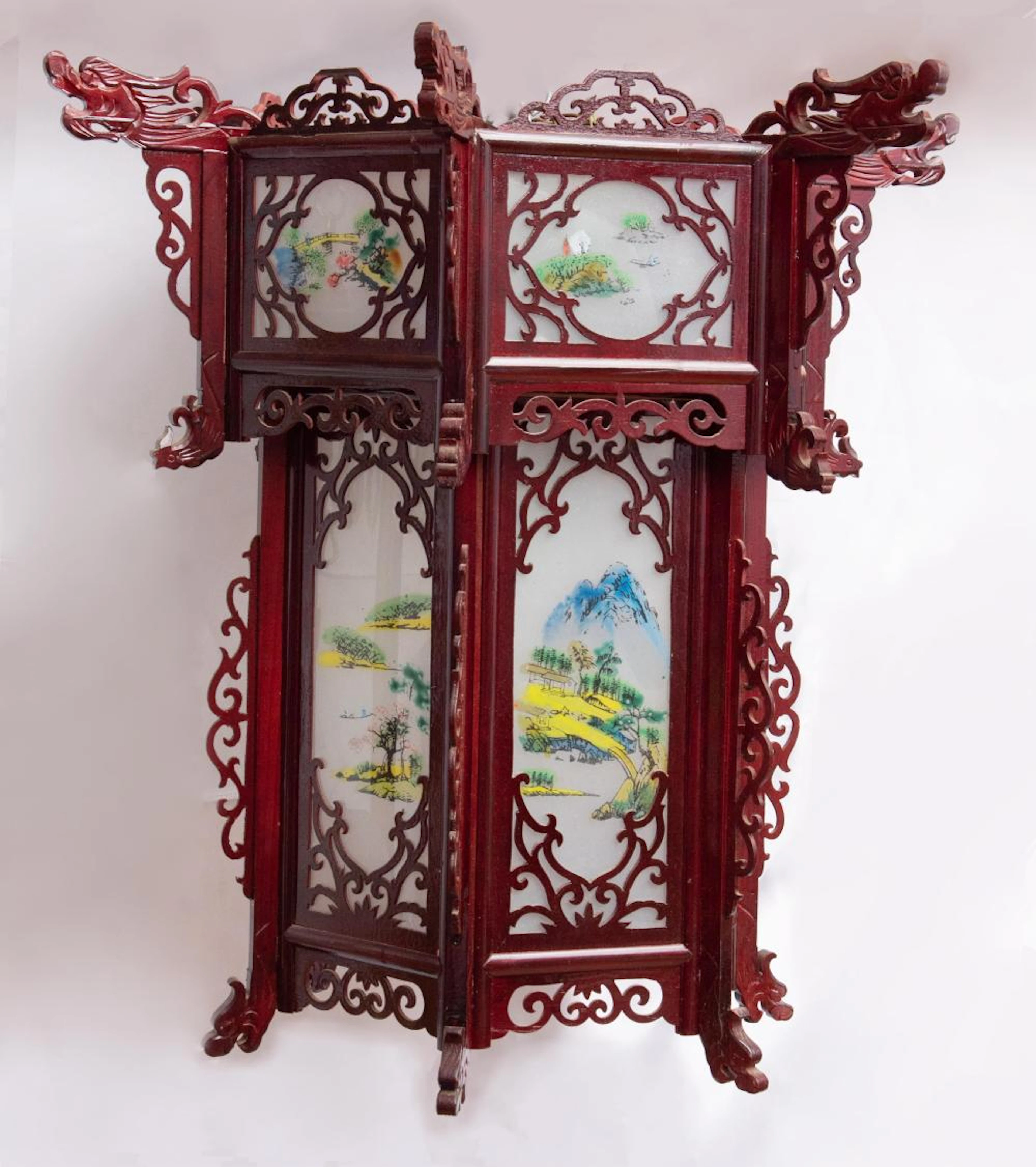 Wooden Hexagonal Lantern Chandelier height: 29 inches, diameter: 25 1/2 inches