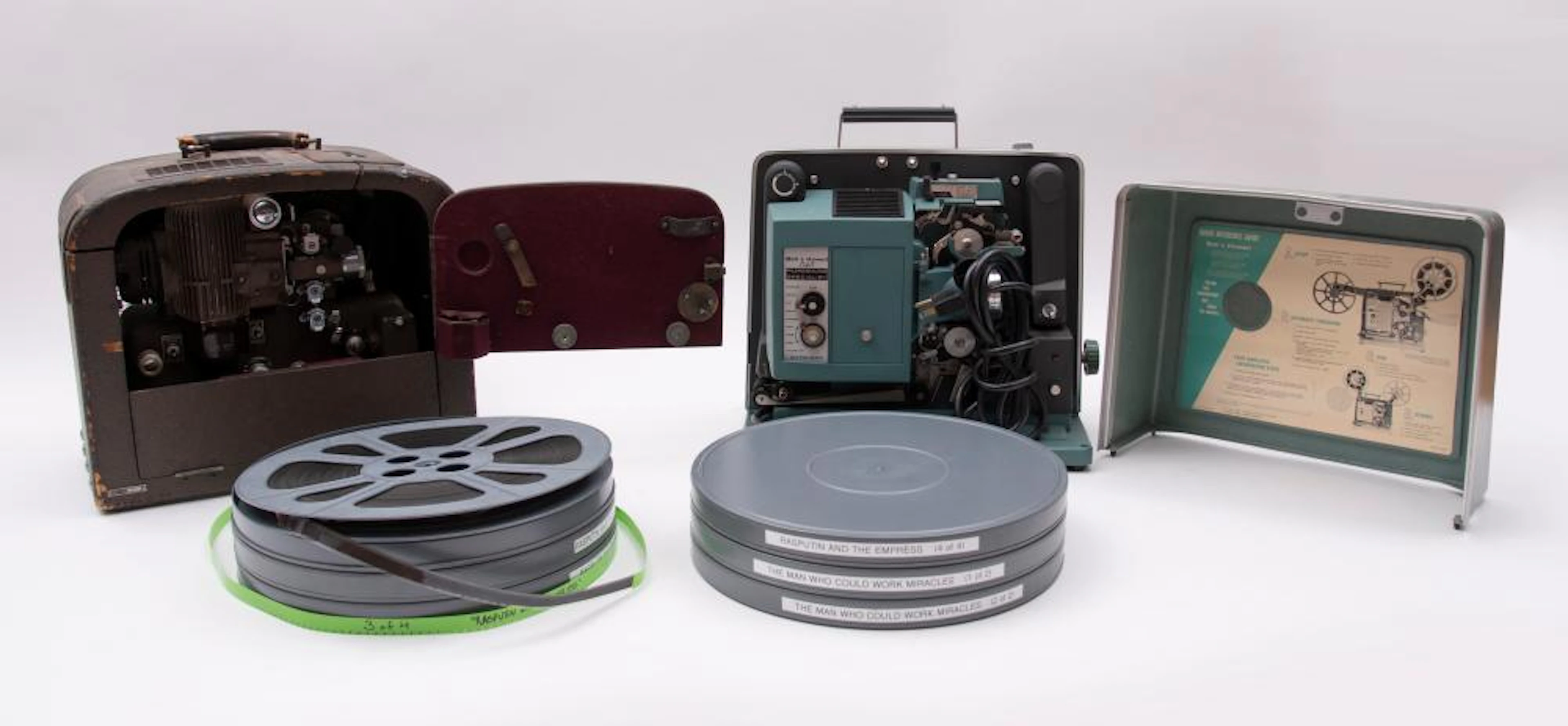 Large Collection of 16mm Film Reels including Classics as well as T.V. Episodes; together with Five Projectors and a screen.