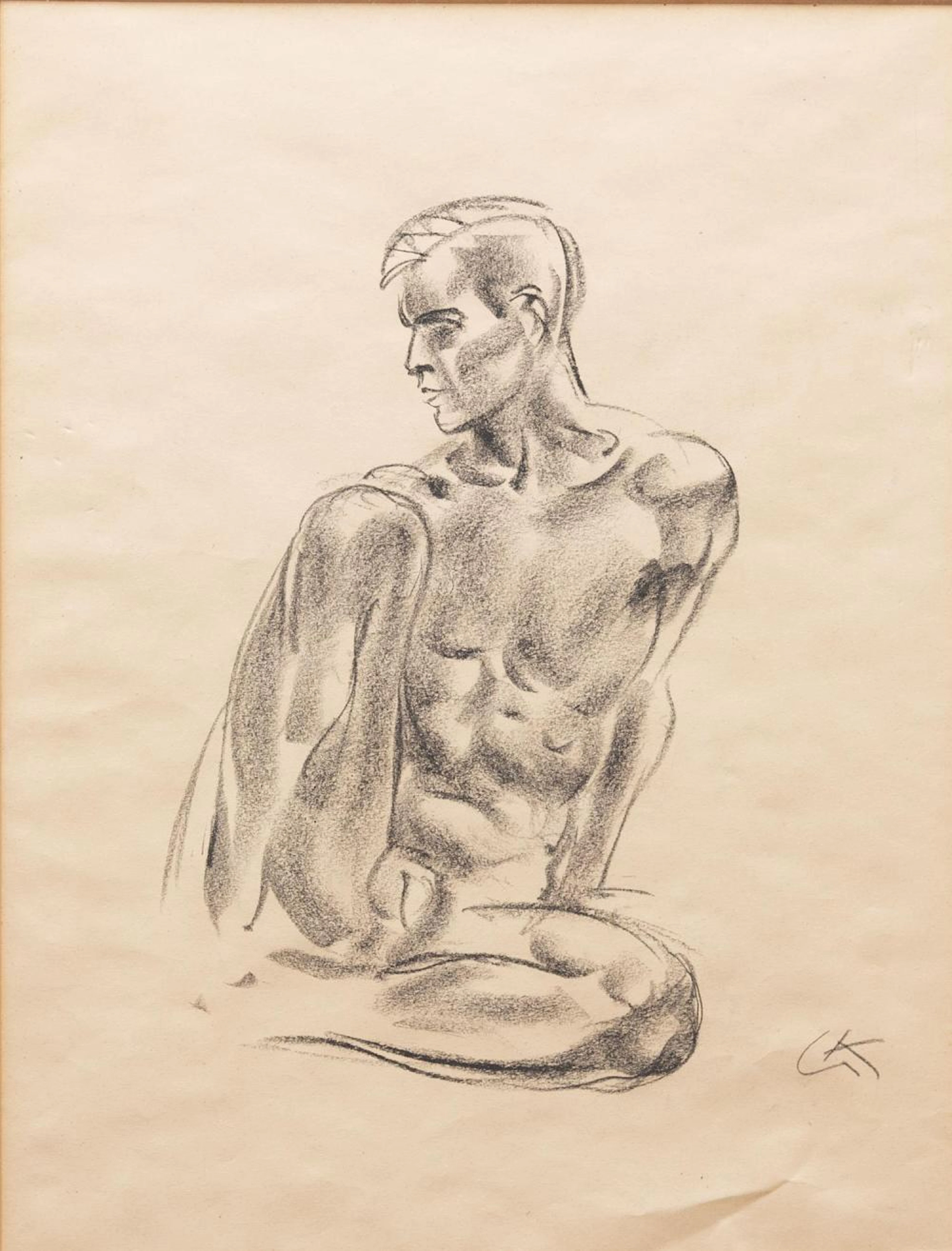 Georg Kolbe, Germany (1877-1947), Nude Portrait of Vaslav Nijinsky, charcoal, 20 x 14 inches