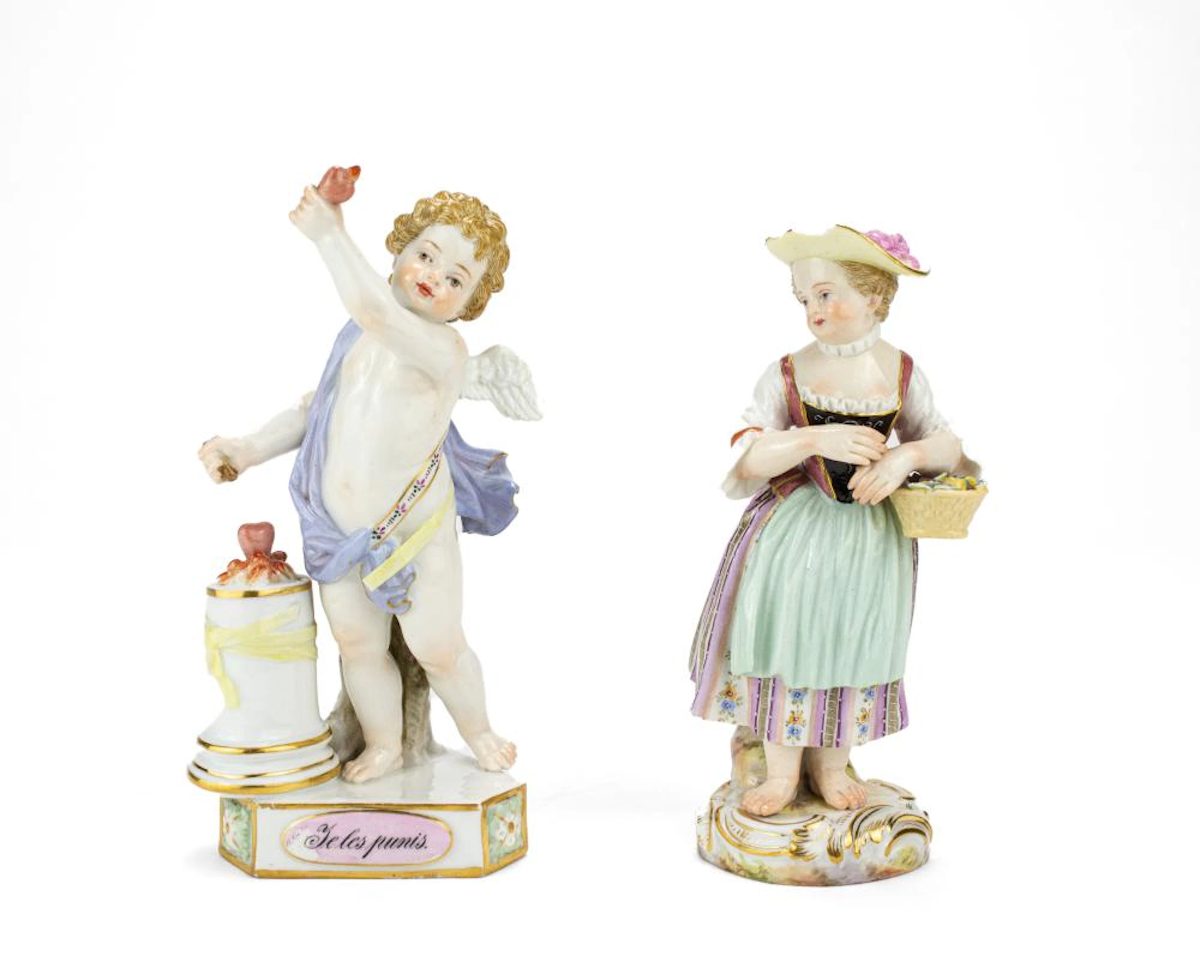 Zwei Porzellanfiguren Amor 'Je le Punis' und kleine Gärtneri