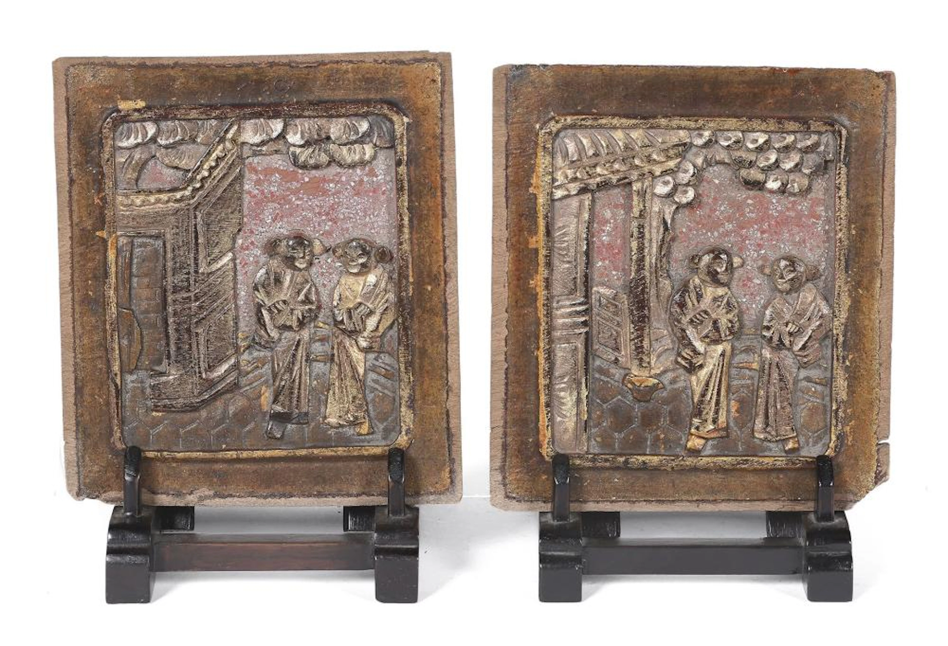 Pareja de fragmentos para altar budista realizados en...