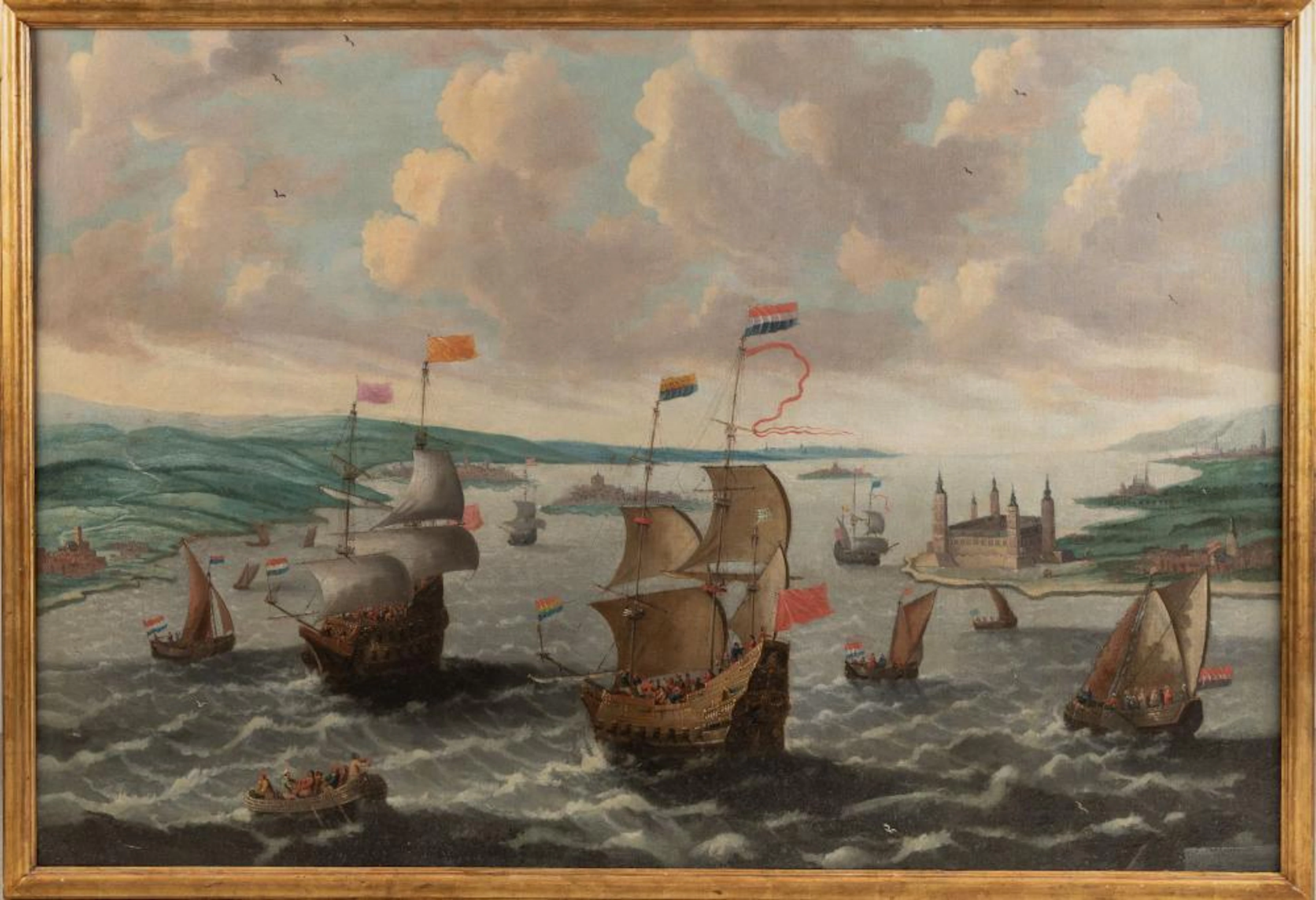ESCUELA HOLANDESA (S. XVII) Título: "Batalla naval" Óleo sobre lienzo