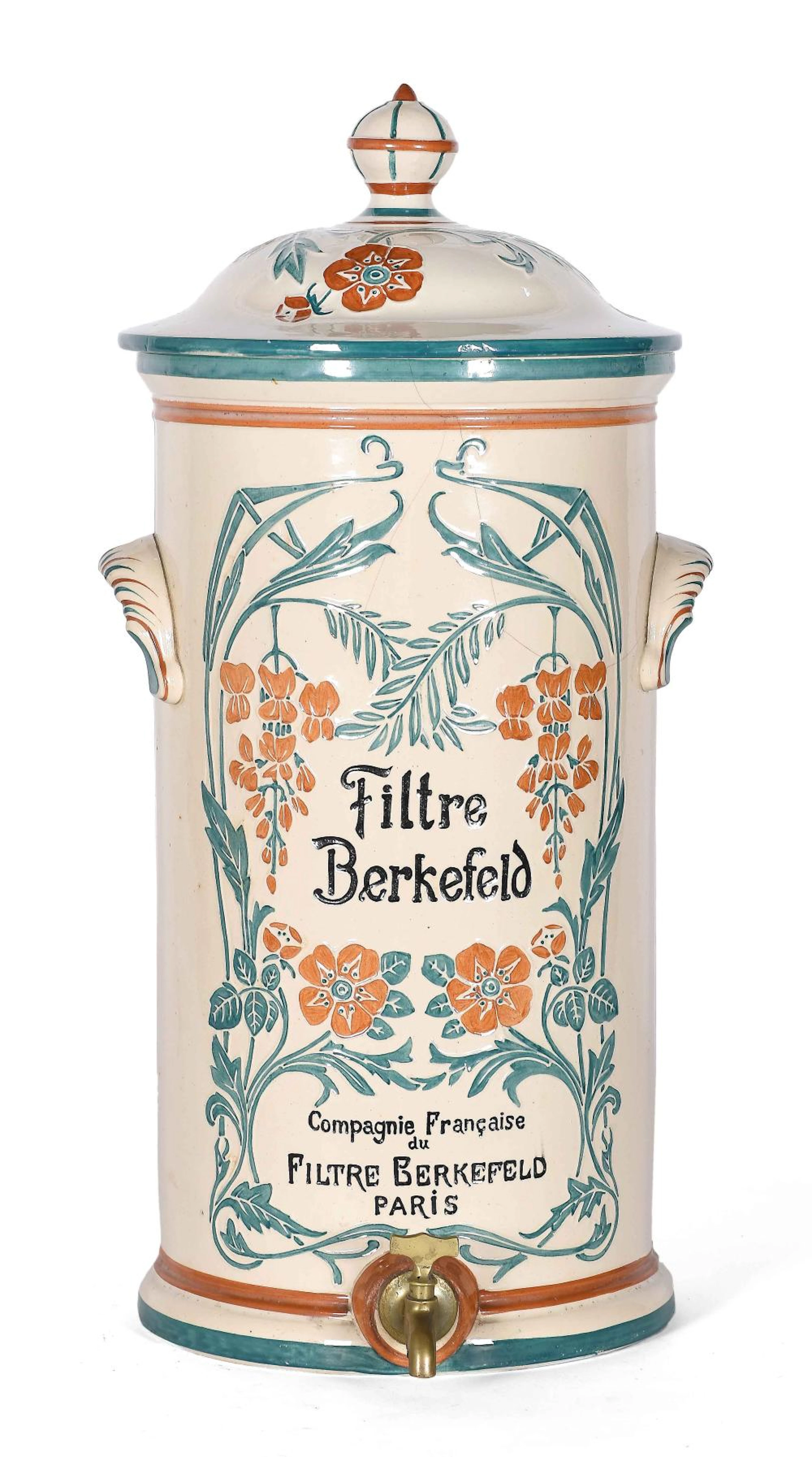 Filtro de agua realizada en cerámica con decoración vegetal