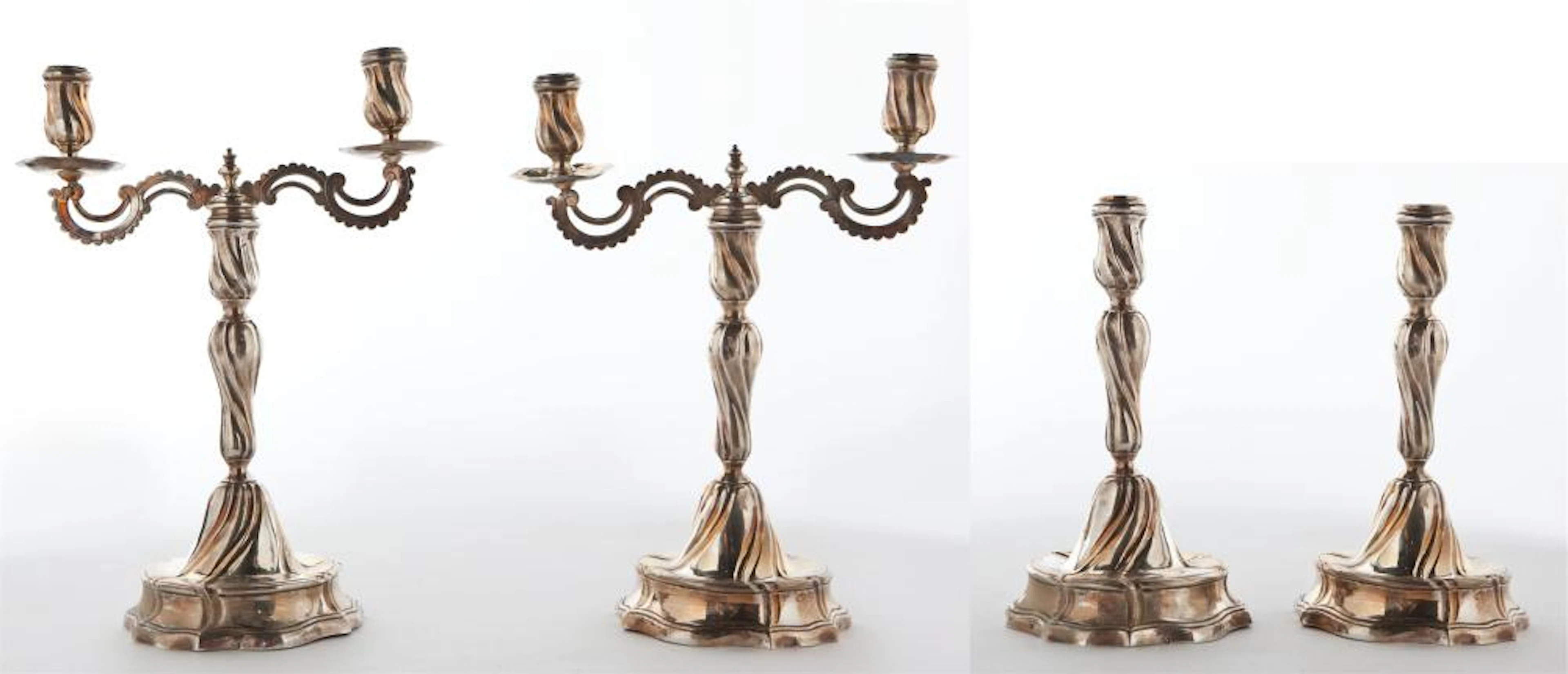 Pareja de candelabros convertibles en candeleros realizados en plata. Córdoba.