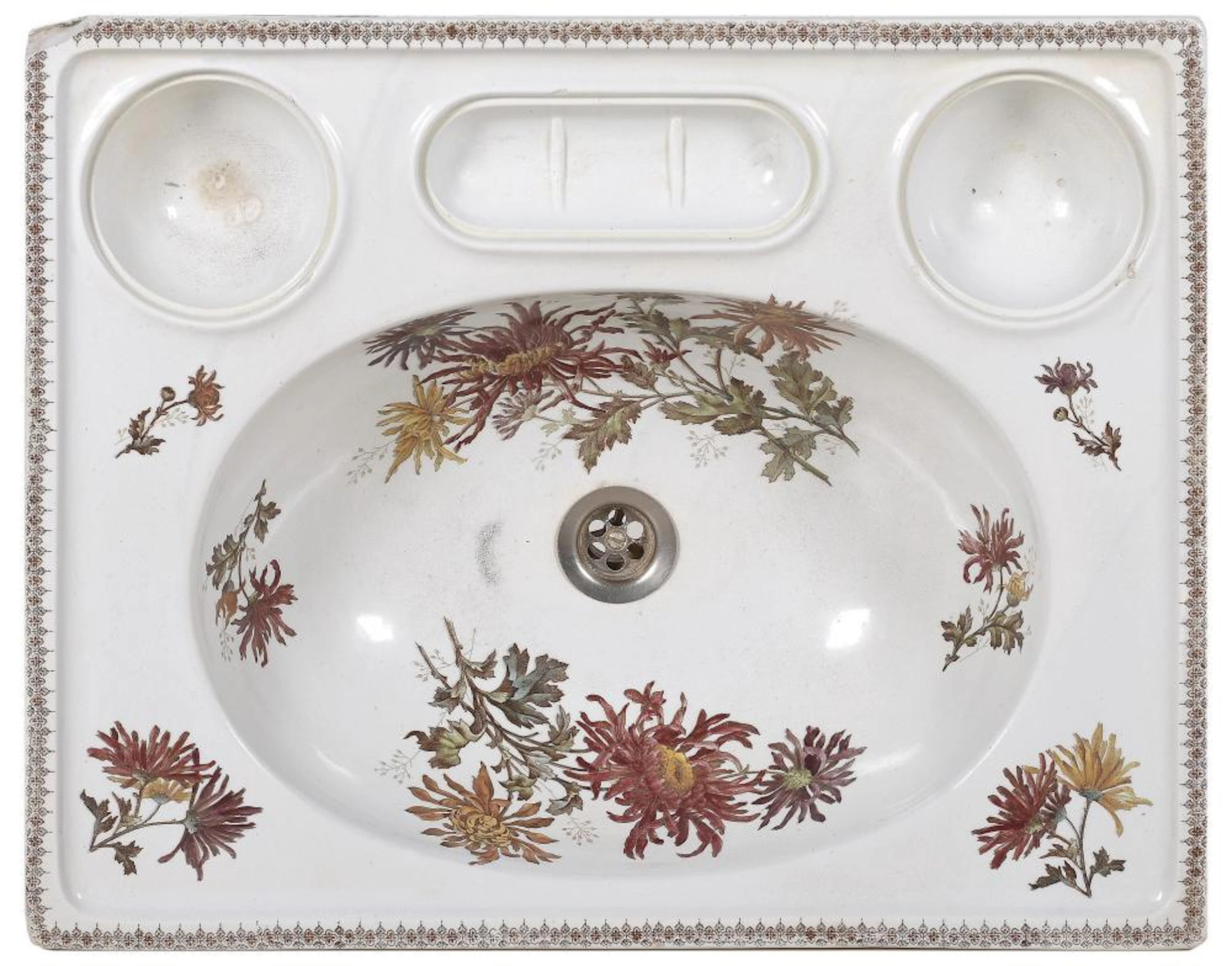 Lavabo realizado en porcelana con decoración floral. Inglaterra.?