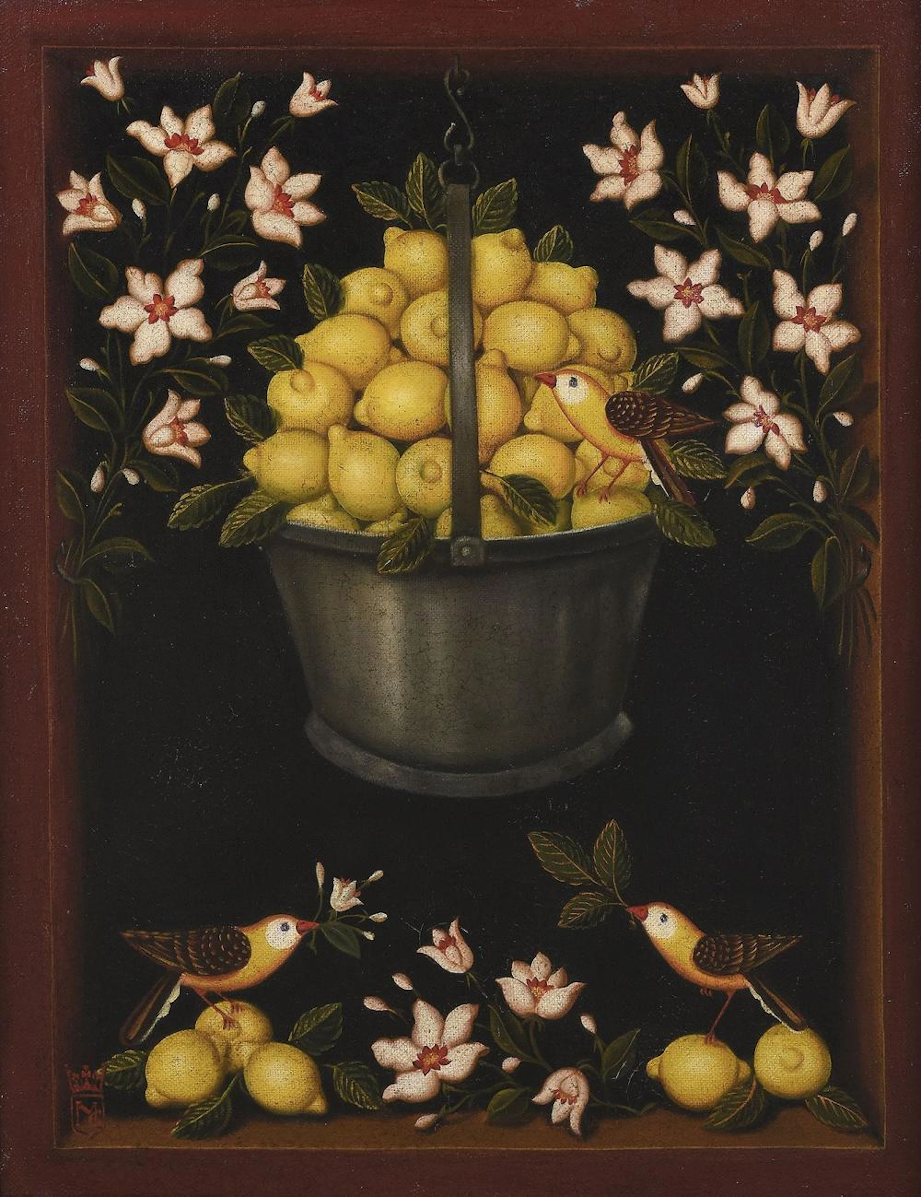 ESCUELA ESPAÑOLA (S. XX) - Bodegón con limones y pájaros?