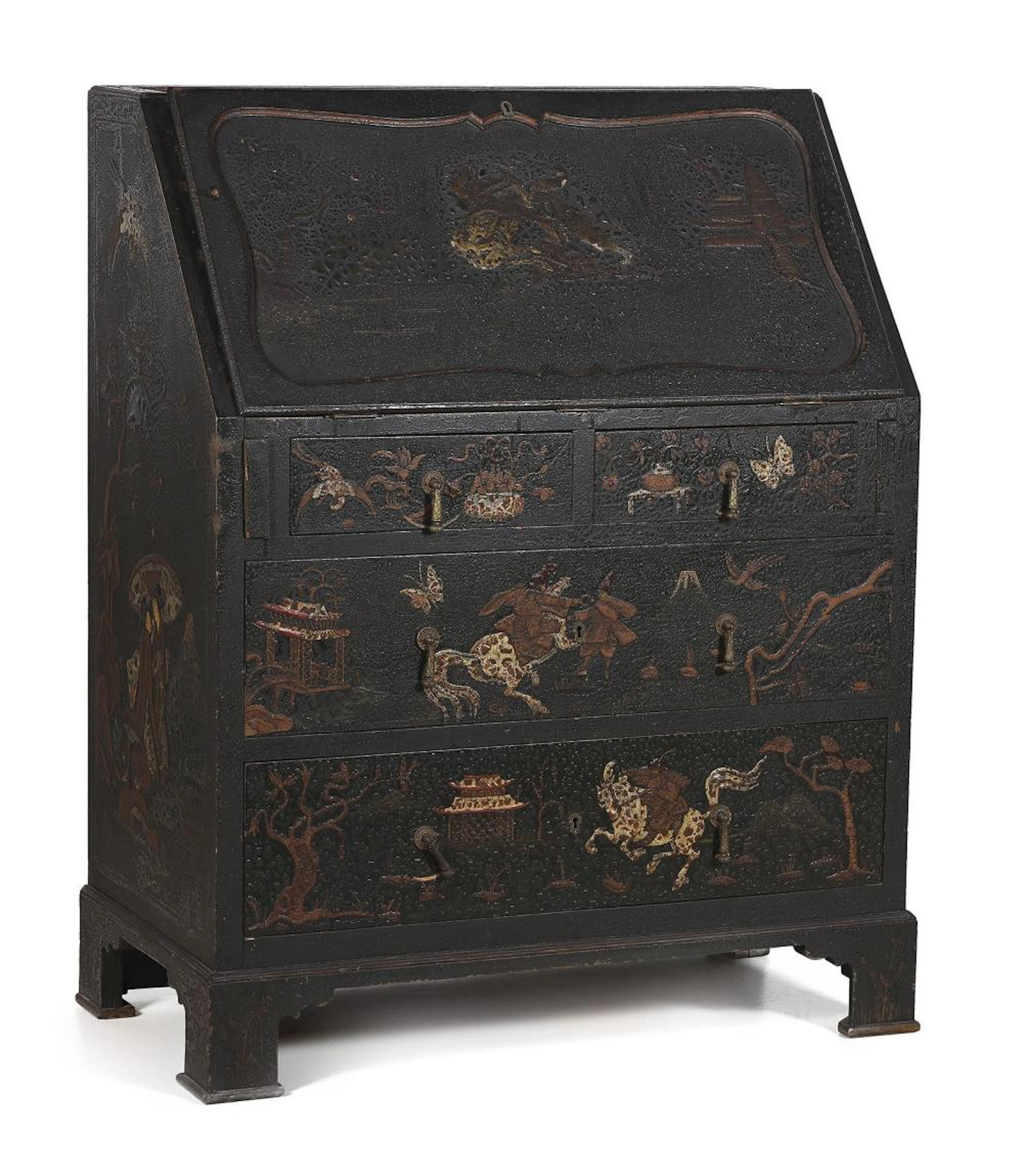 Bureau abattant realizado en madera lacada con decoración oriental.?