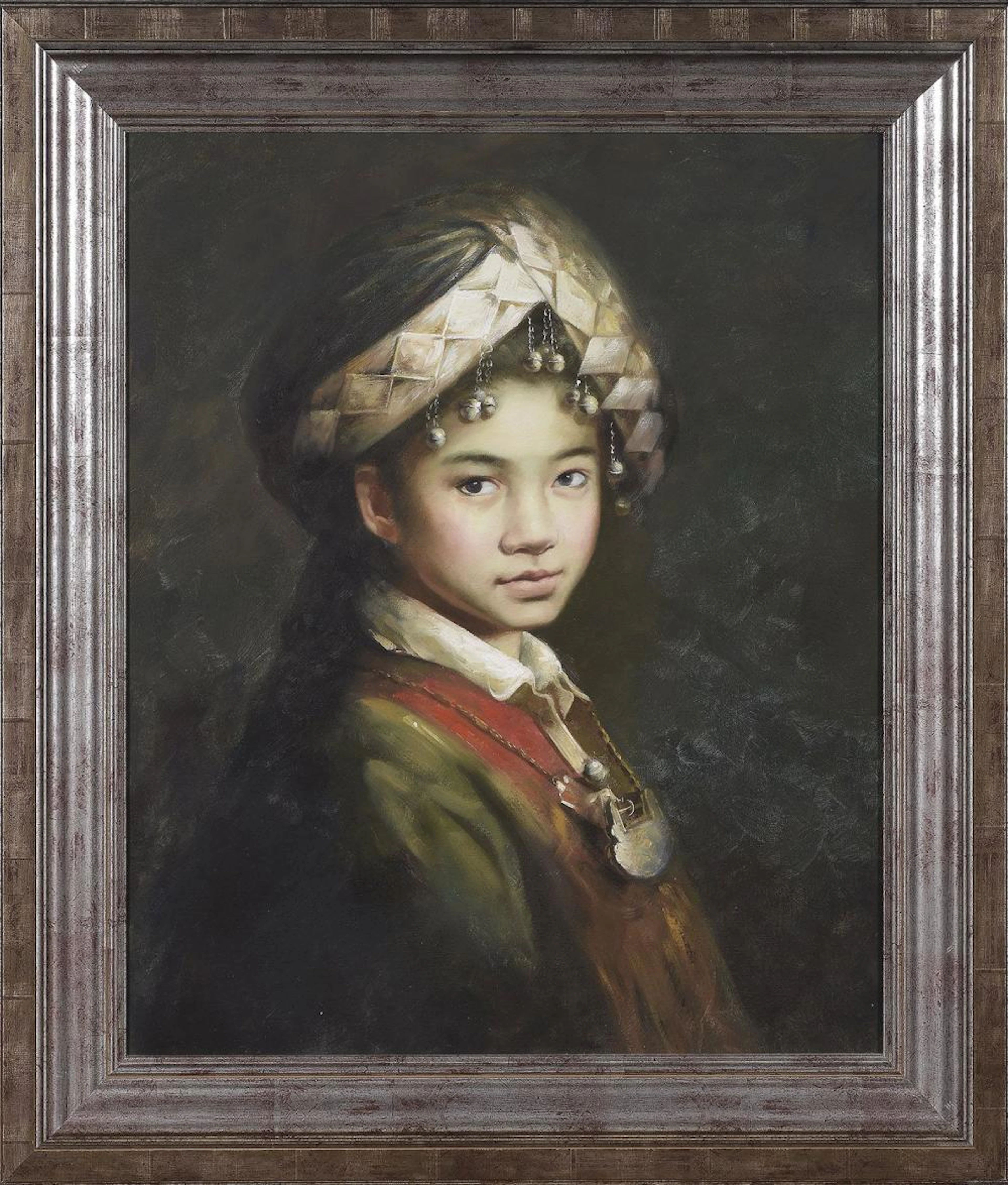 ESCUELA CHINA (S. XX) - Retrato de niña con turbante de cascabeles?