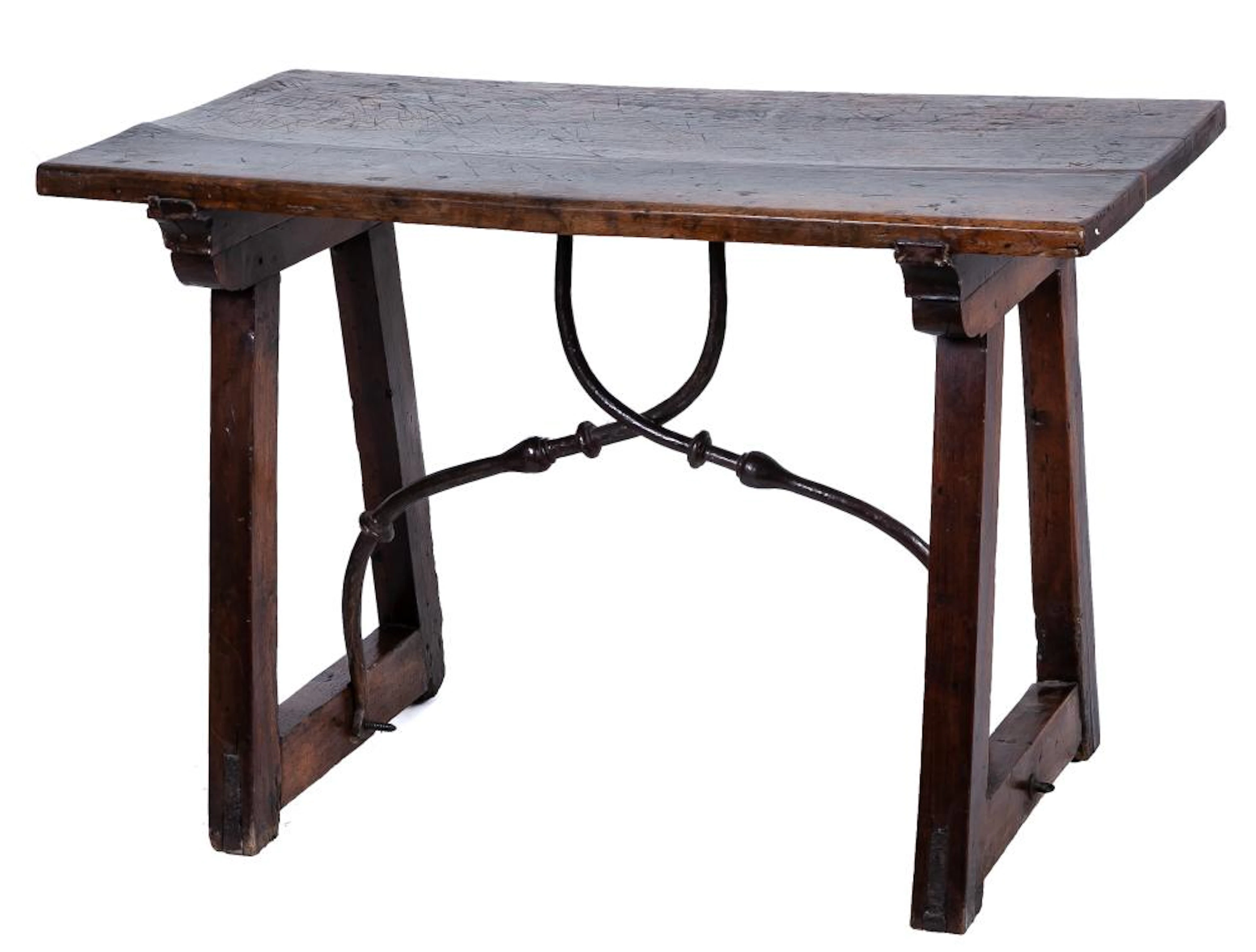 A Spanish wrought-iron and walnut centre table, 17th Century