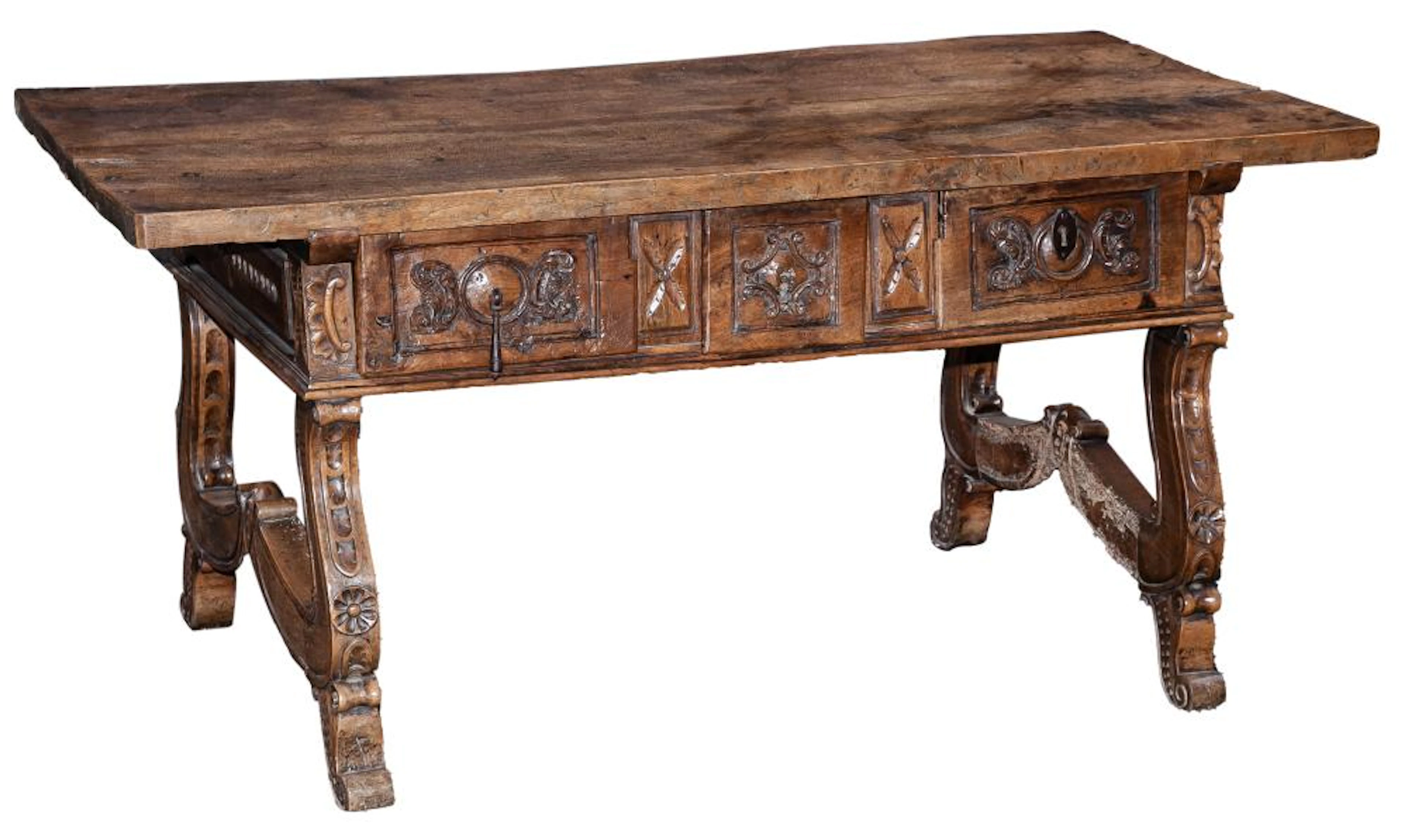 A large Spanish walnut centre table, late 17th Century and later