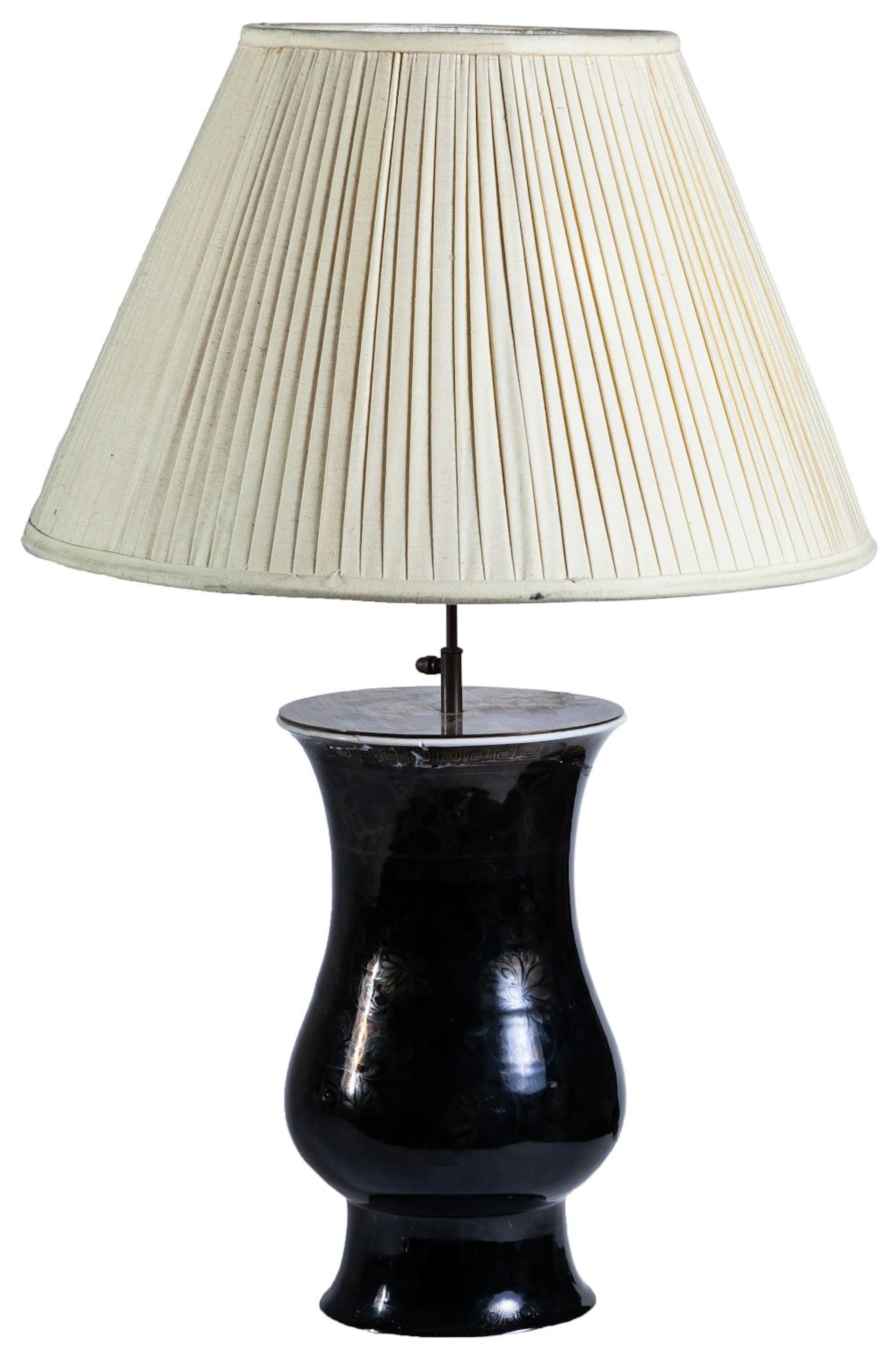 A Chinese blue-glazed porcelain vase, converted to a lamp, 20th Century