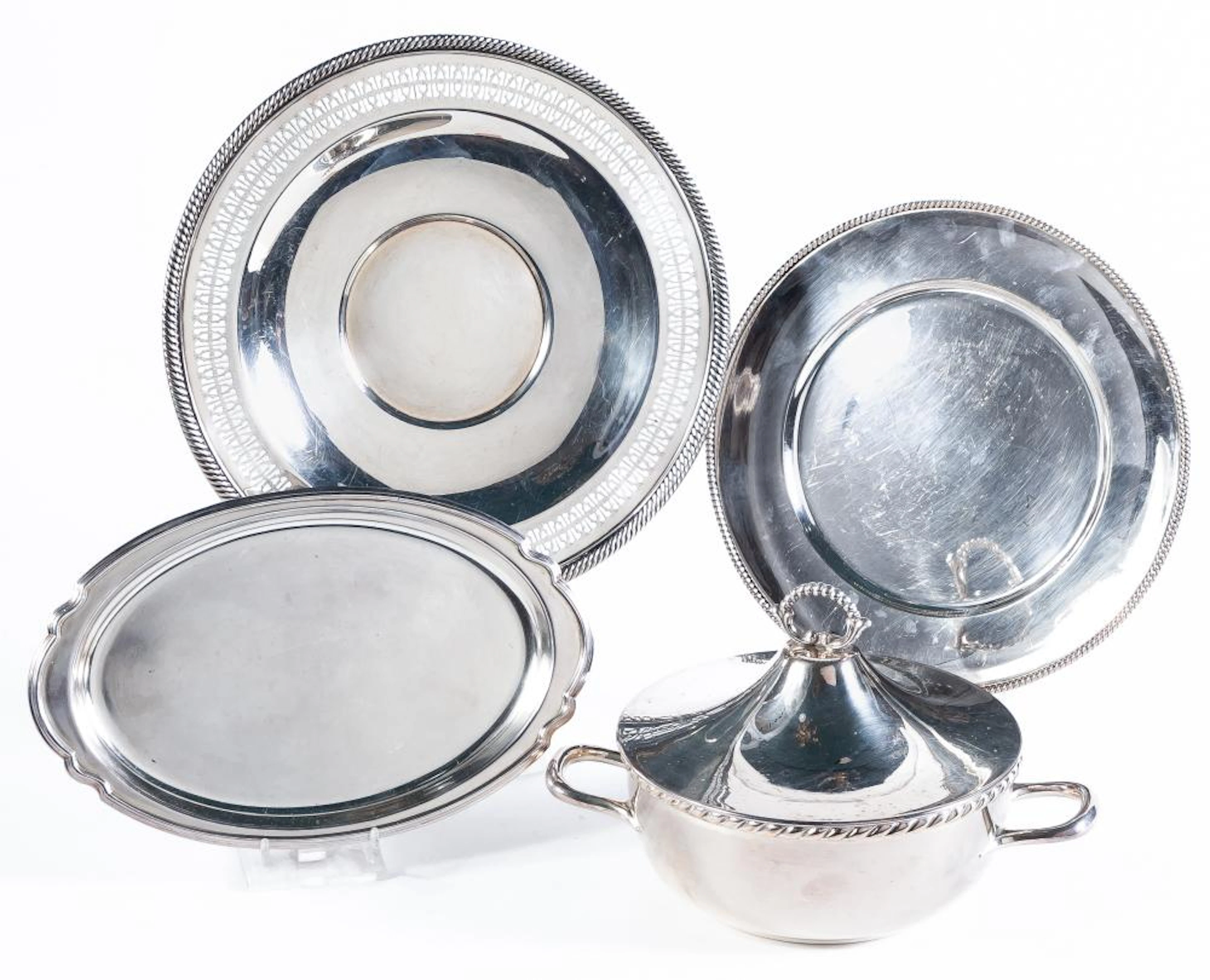A set of silver plated trays
