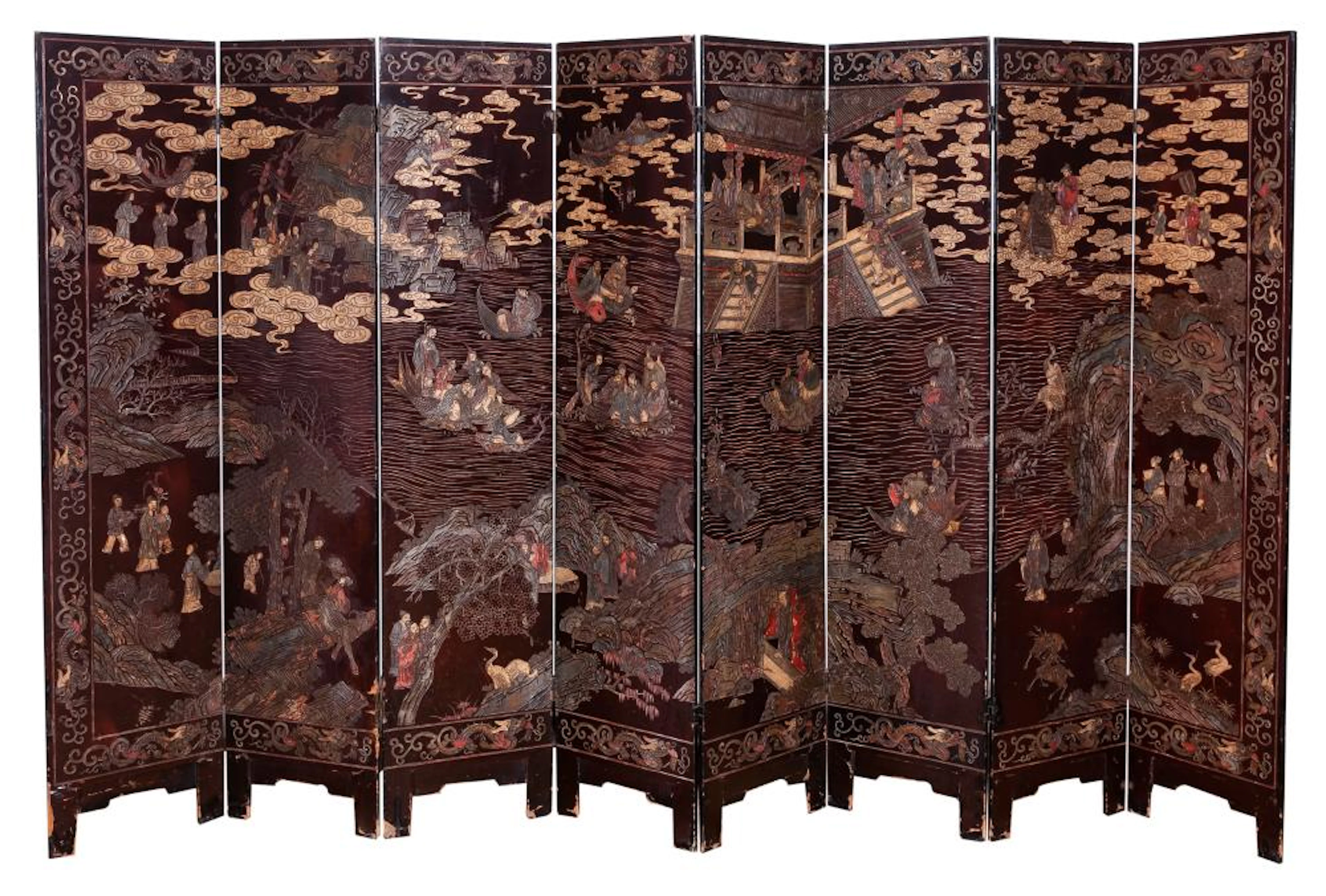 A Chinese Coromandel lacquer eight-panel scree