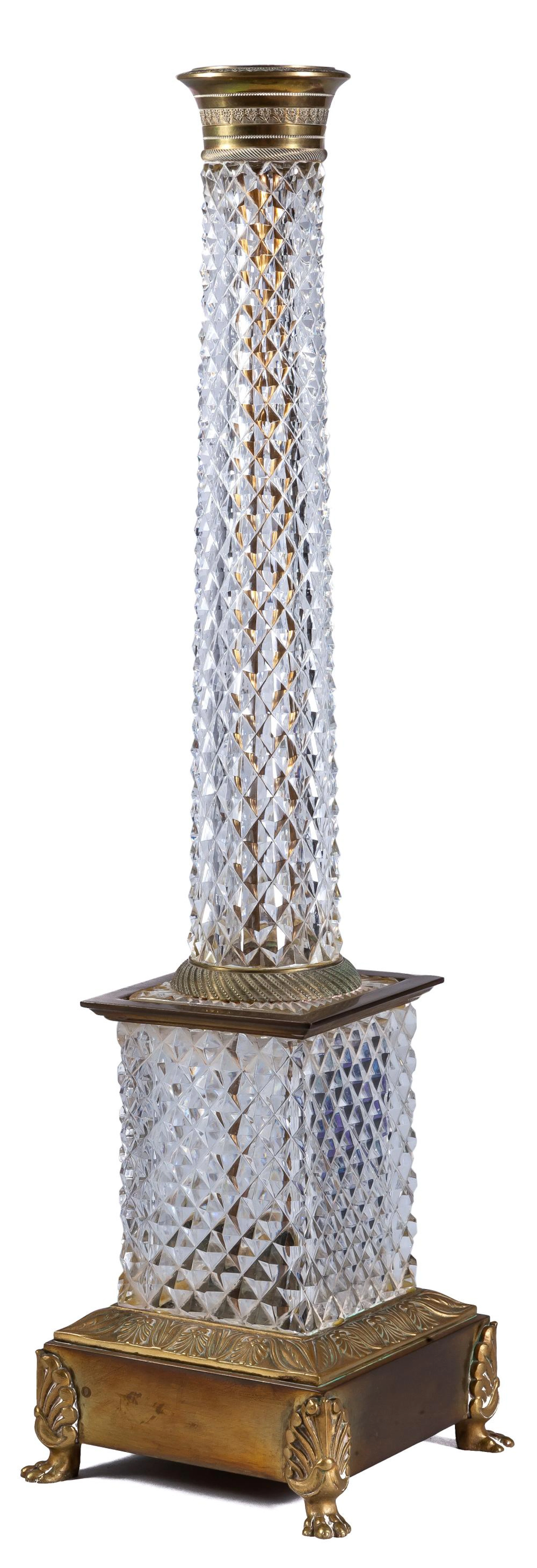 An Empire style bronze and glass table lamp