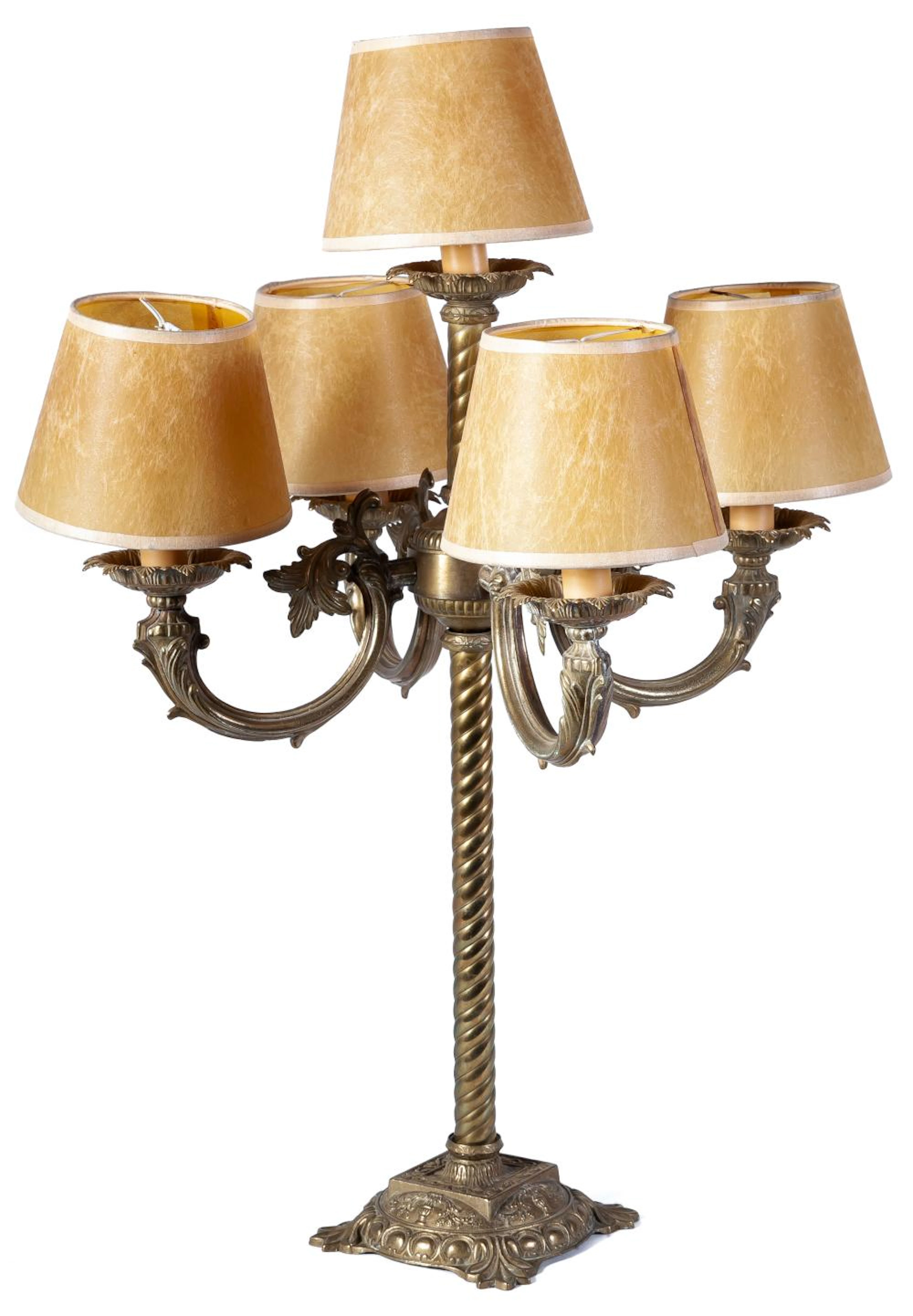 A pair of bronze candelabra converted to lamps