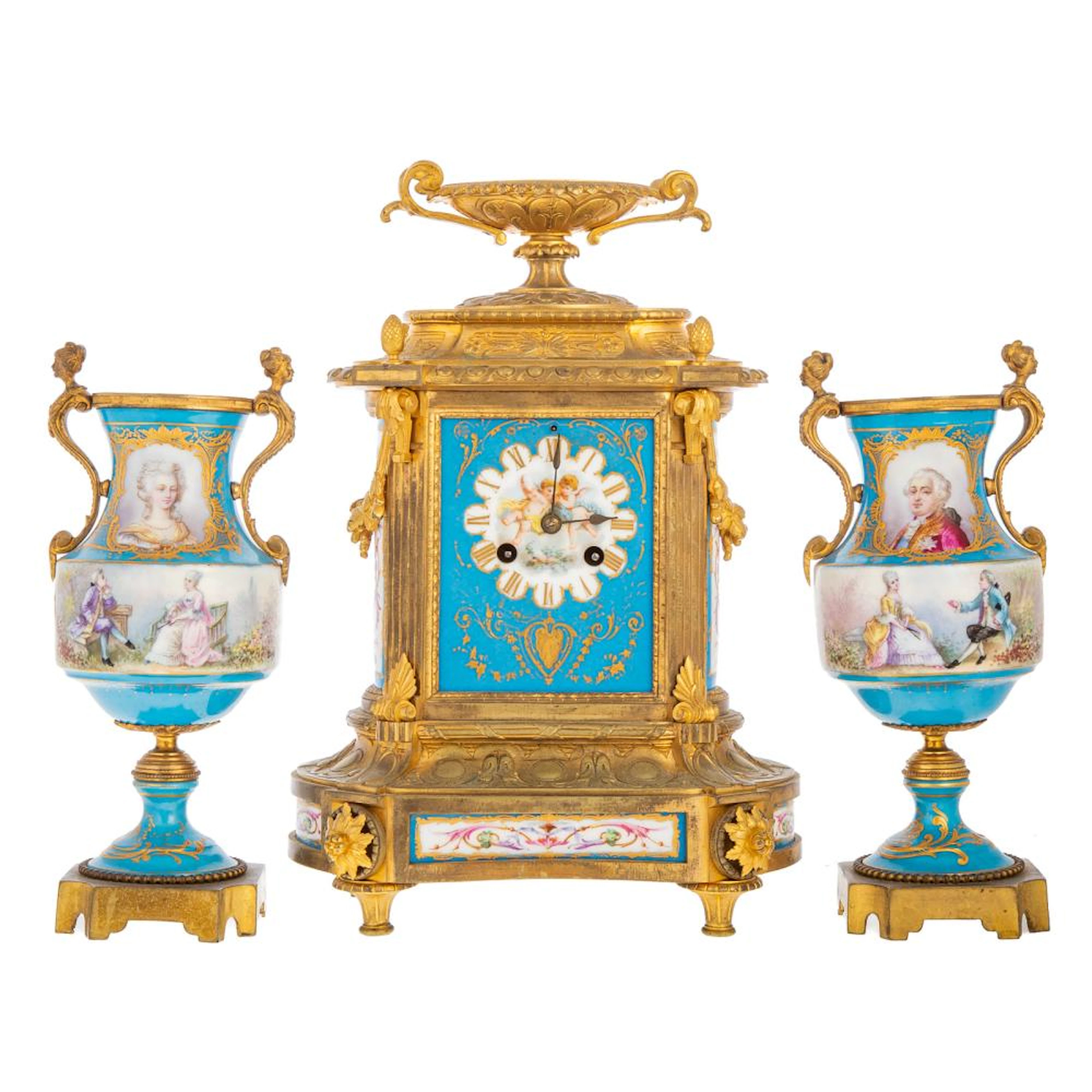 apoleon III Bronze & Porcelain Clock Garniture