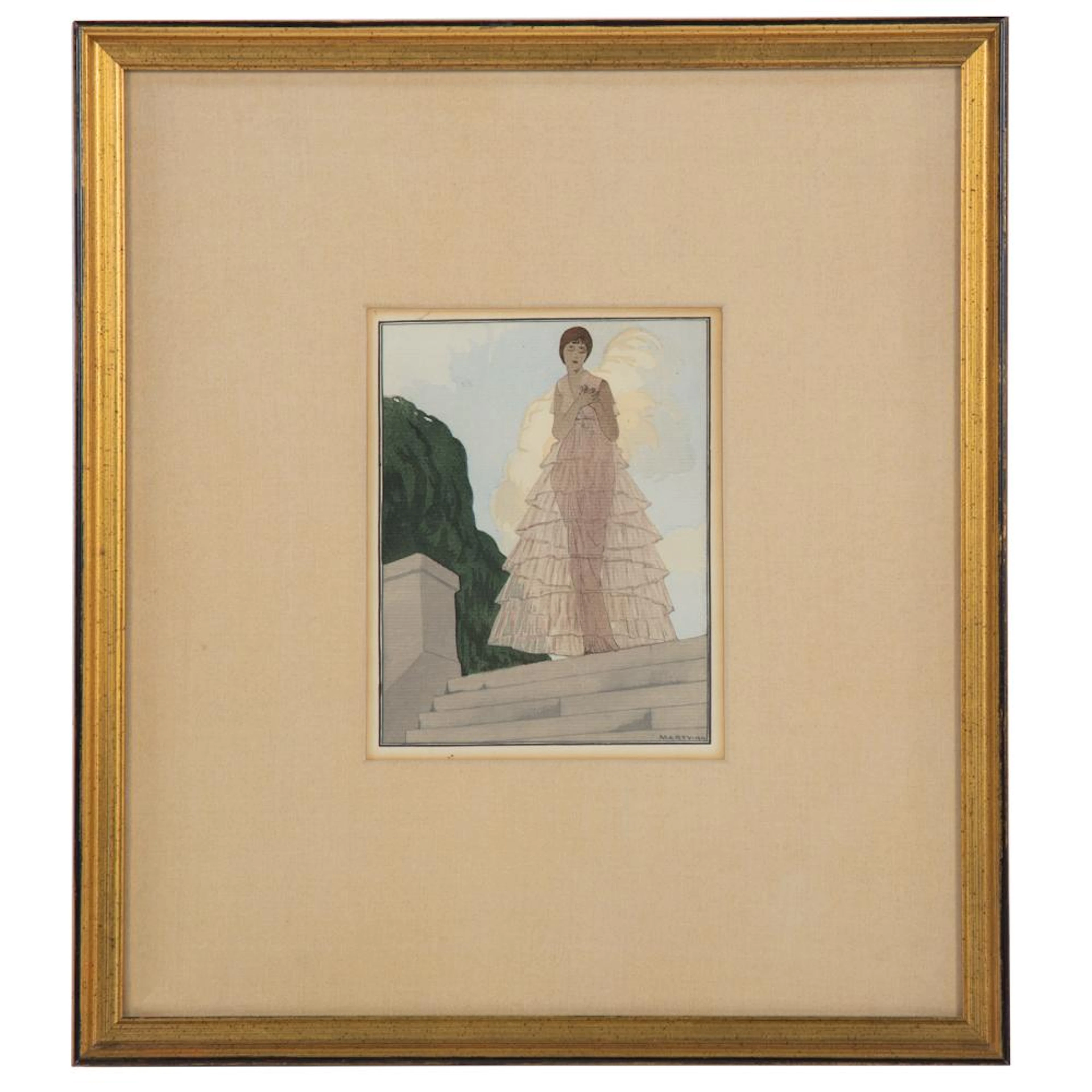 Andre Marty. Woman with Ruffled Dress, watercolor
