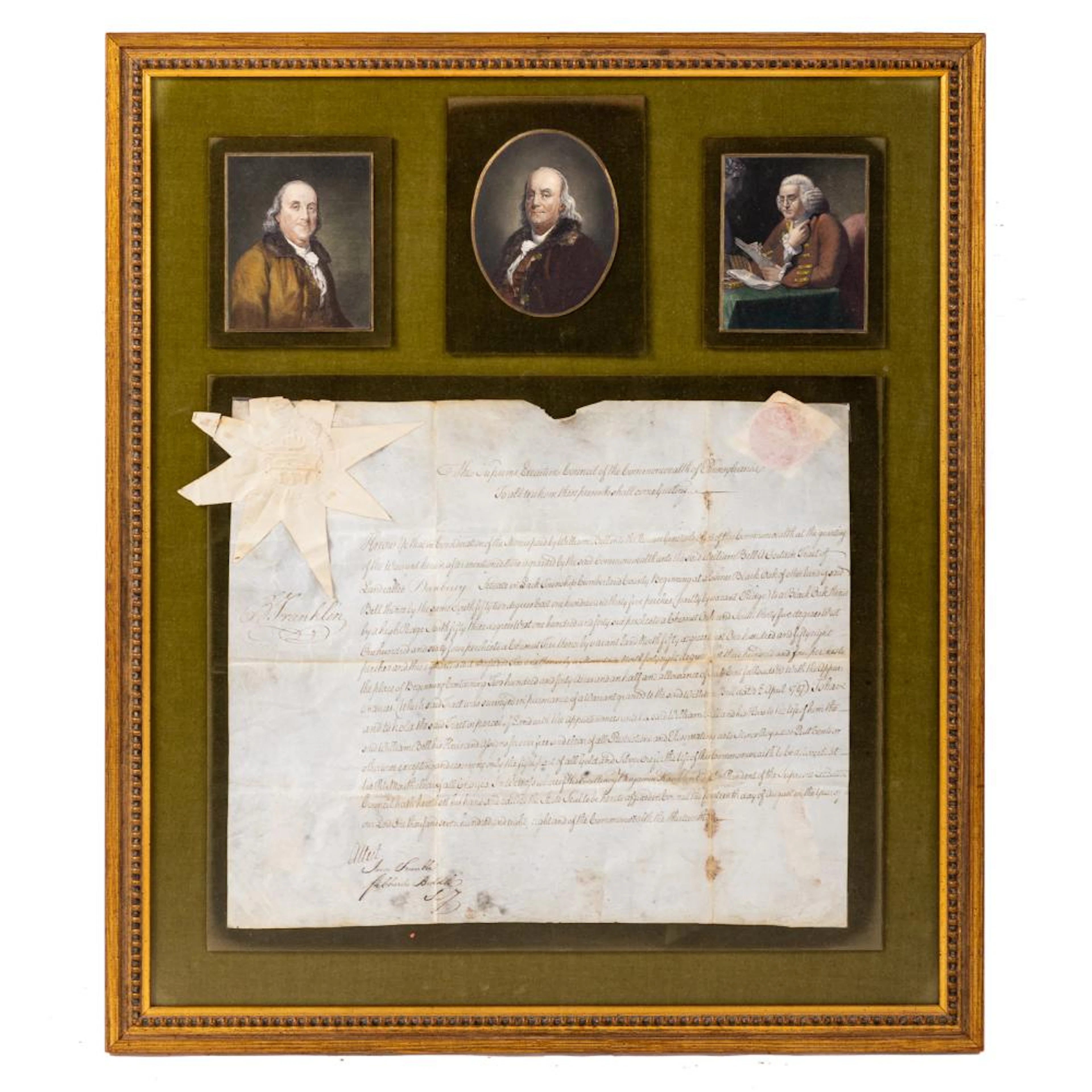 Benjamin Franklin, DS, August 14, 1788; Framed