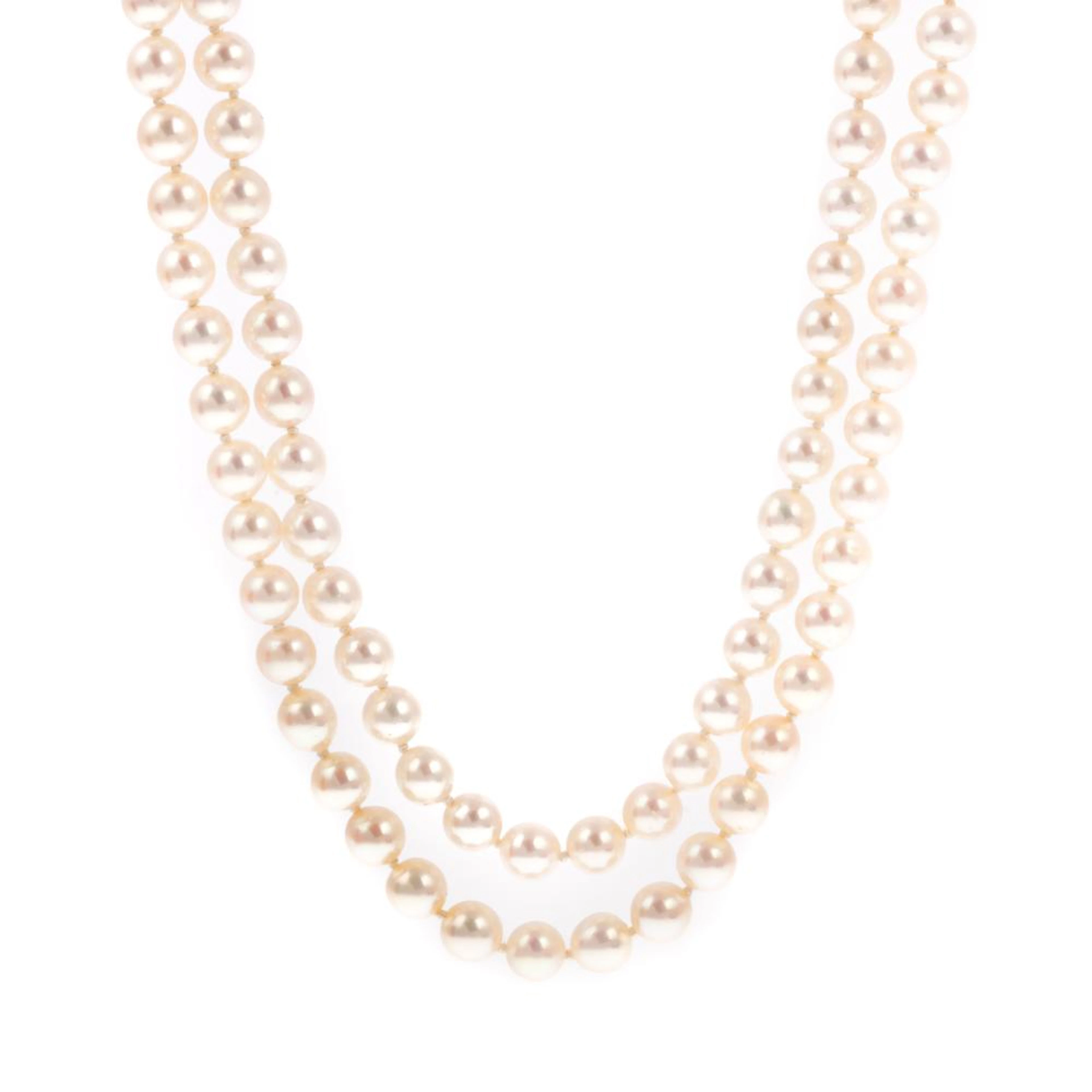 Double Strand Pearl & Diamond Necklace in 14K