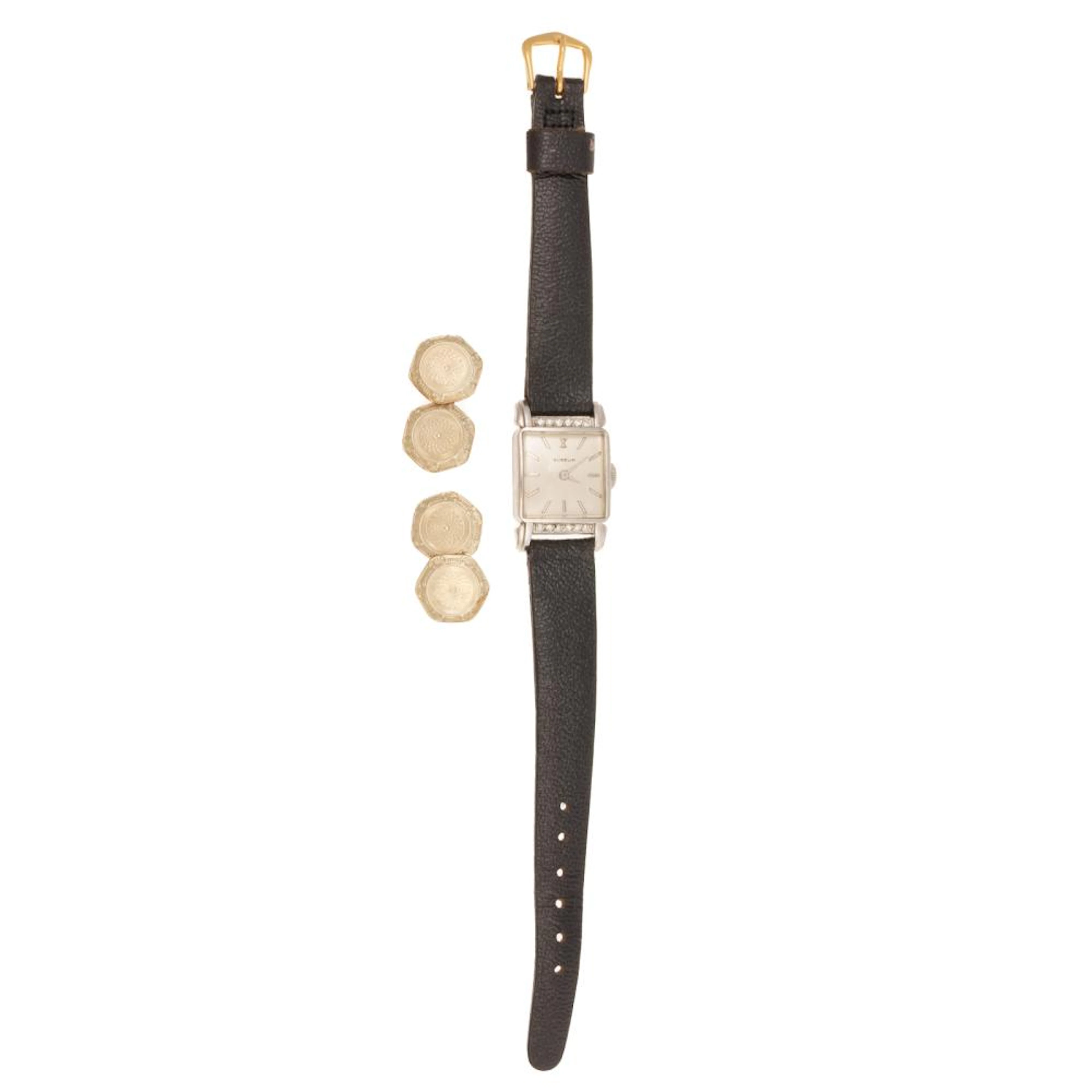 A Vintage 18K Diamond Gubelin Watch & Cufflinks