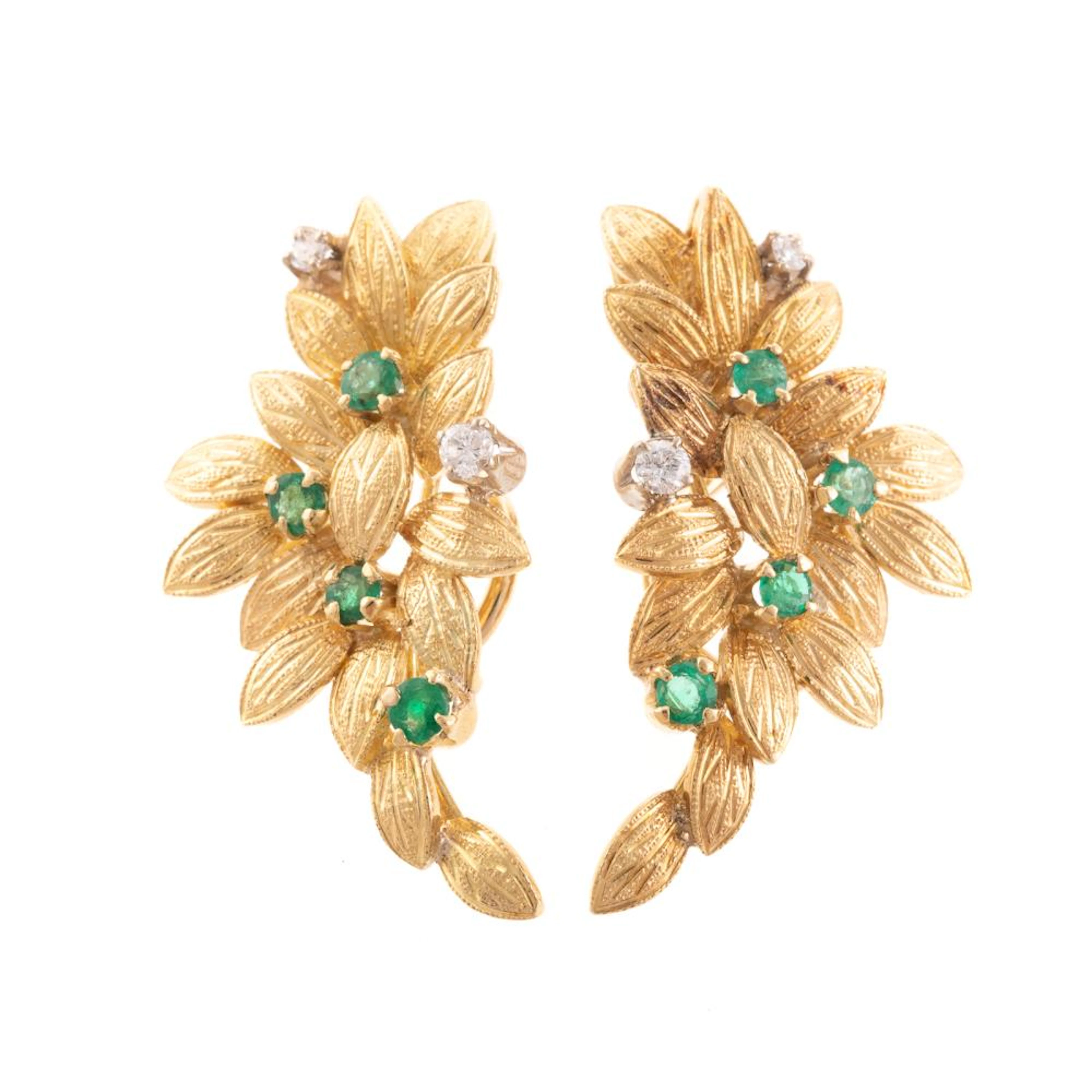 A Pair of Emerald & Diamond Handmade Earrings