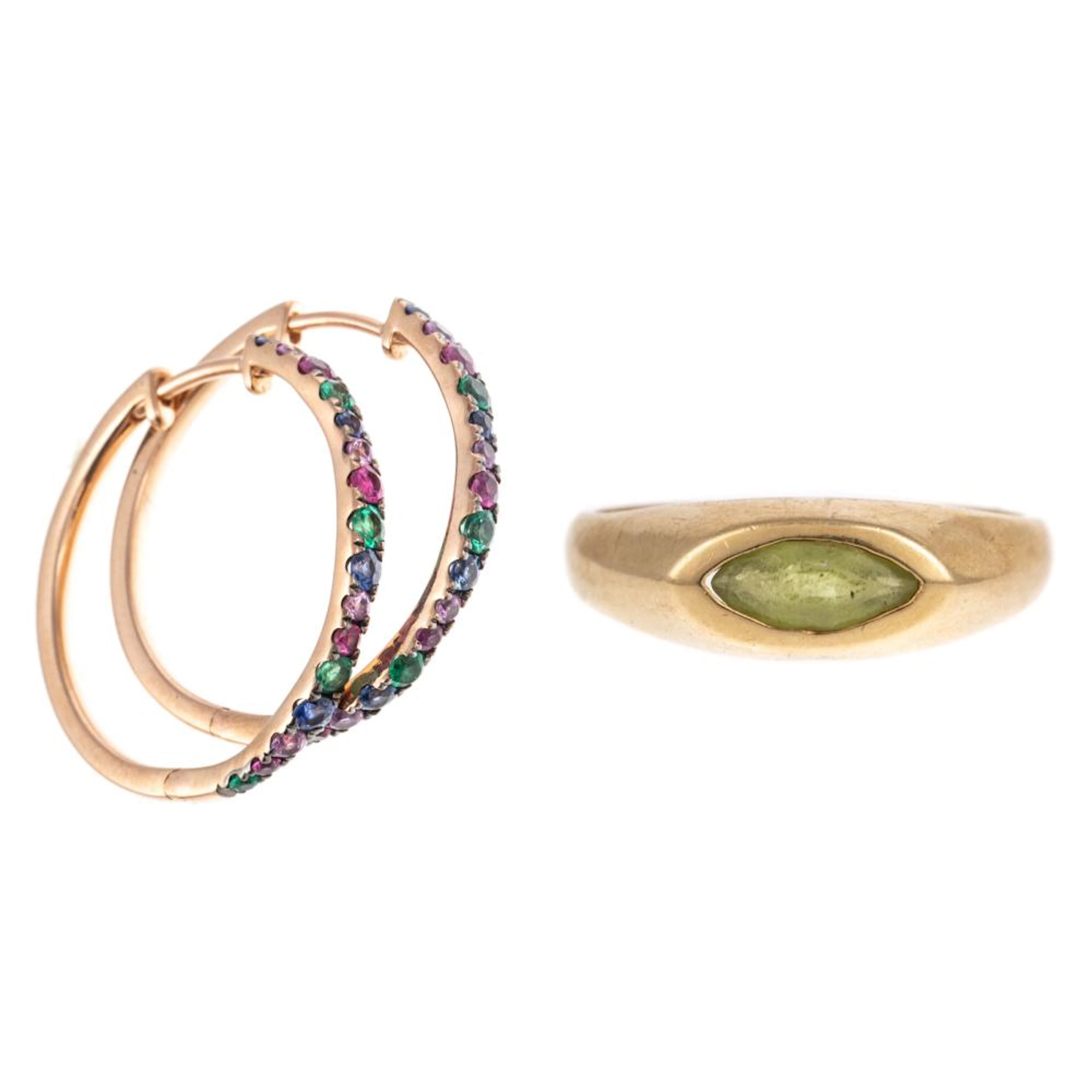 A Pair of LeVian Hoops & Tom Solow Ring in14K